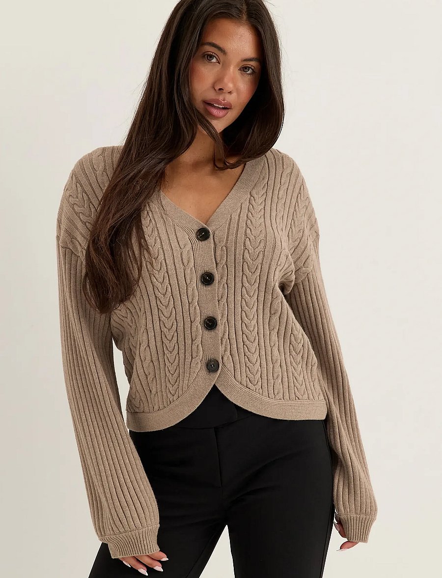 Bubbleroom - Cable Knit Cardigan - cardigans - taupe - 0