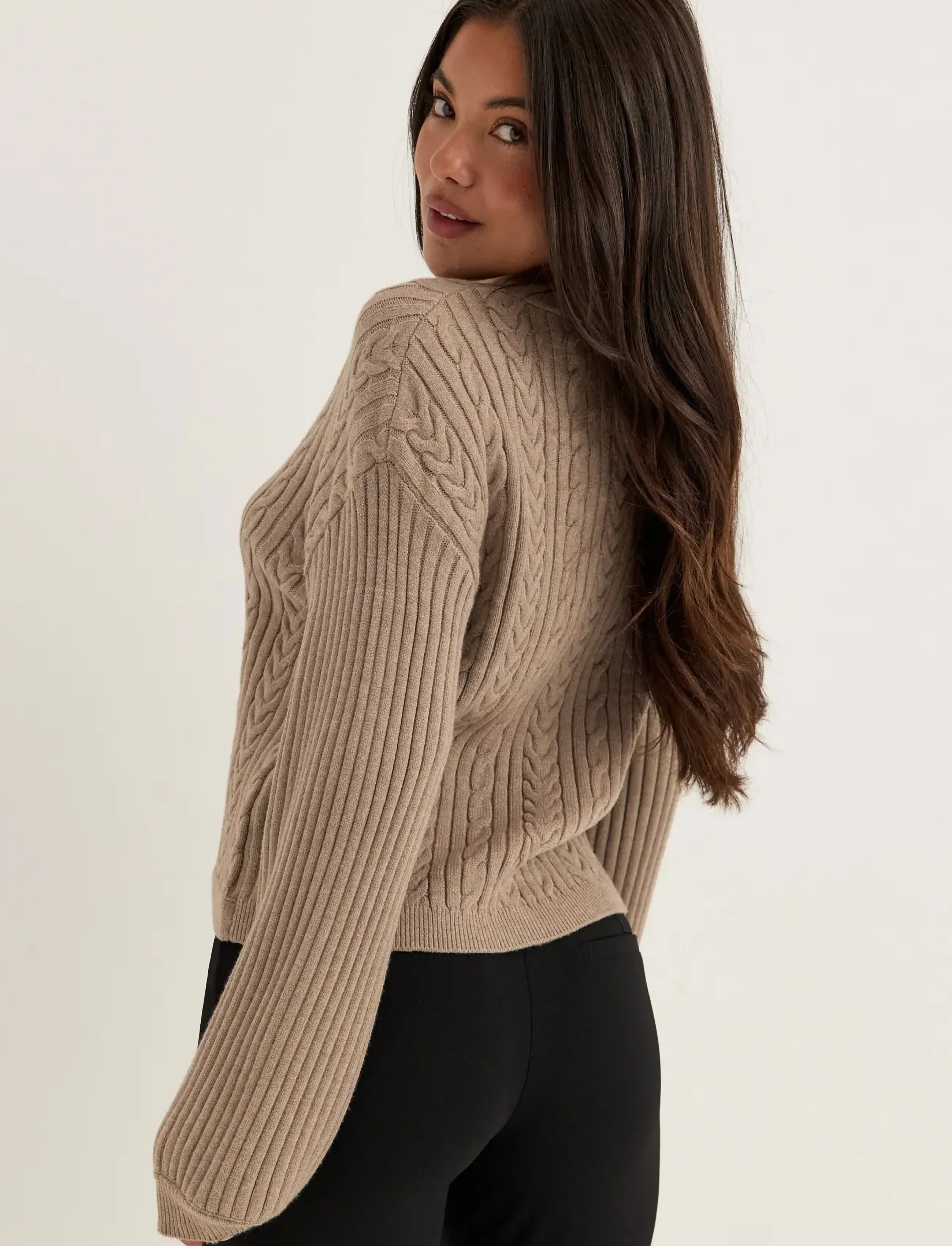 Bubbleroom - Cable Knit Cardigan - cardigans - taupe - 2
