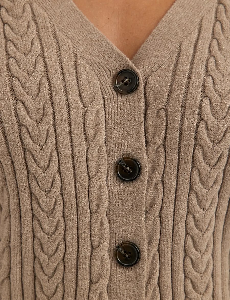 Bubbleroom - Cable Knit Cardigan - cardigans - taupe - 5