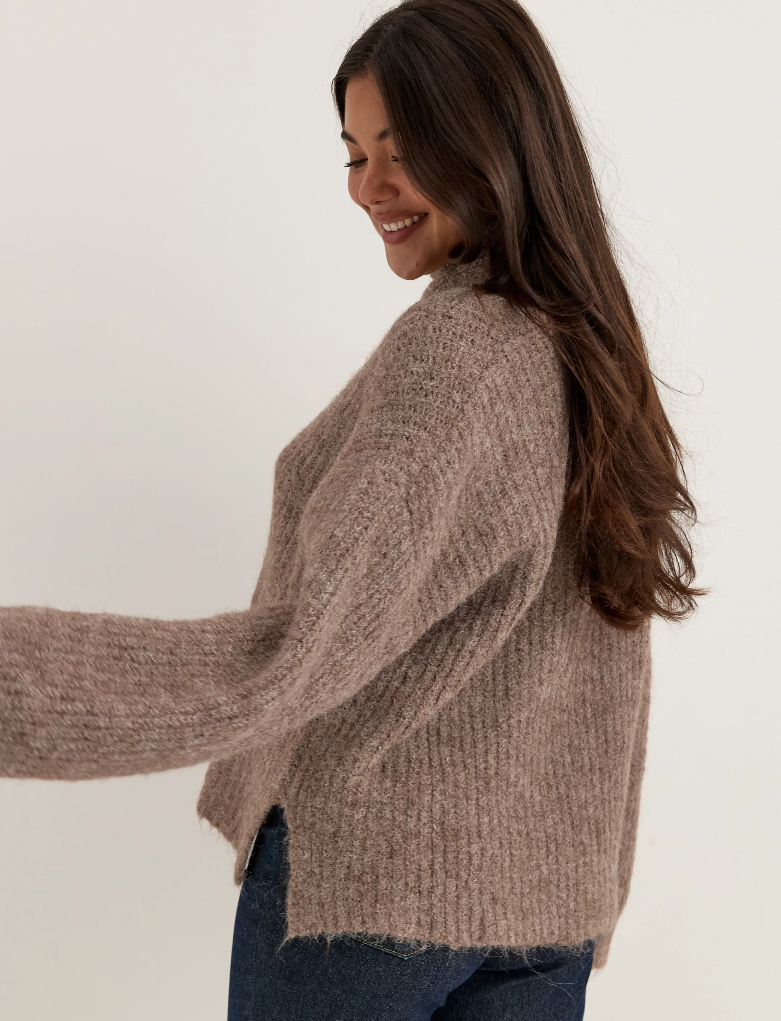 Bubbleroom - Knitted Scarf Sweater - brown - 4