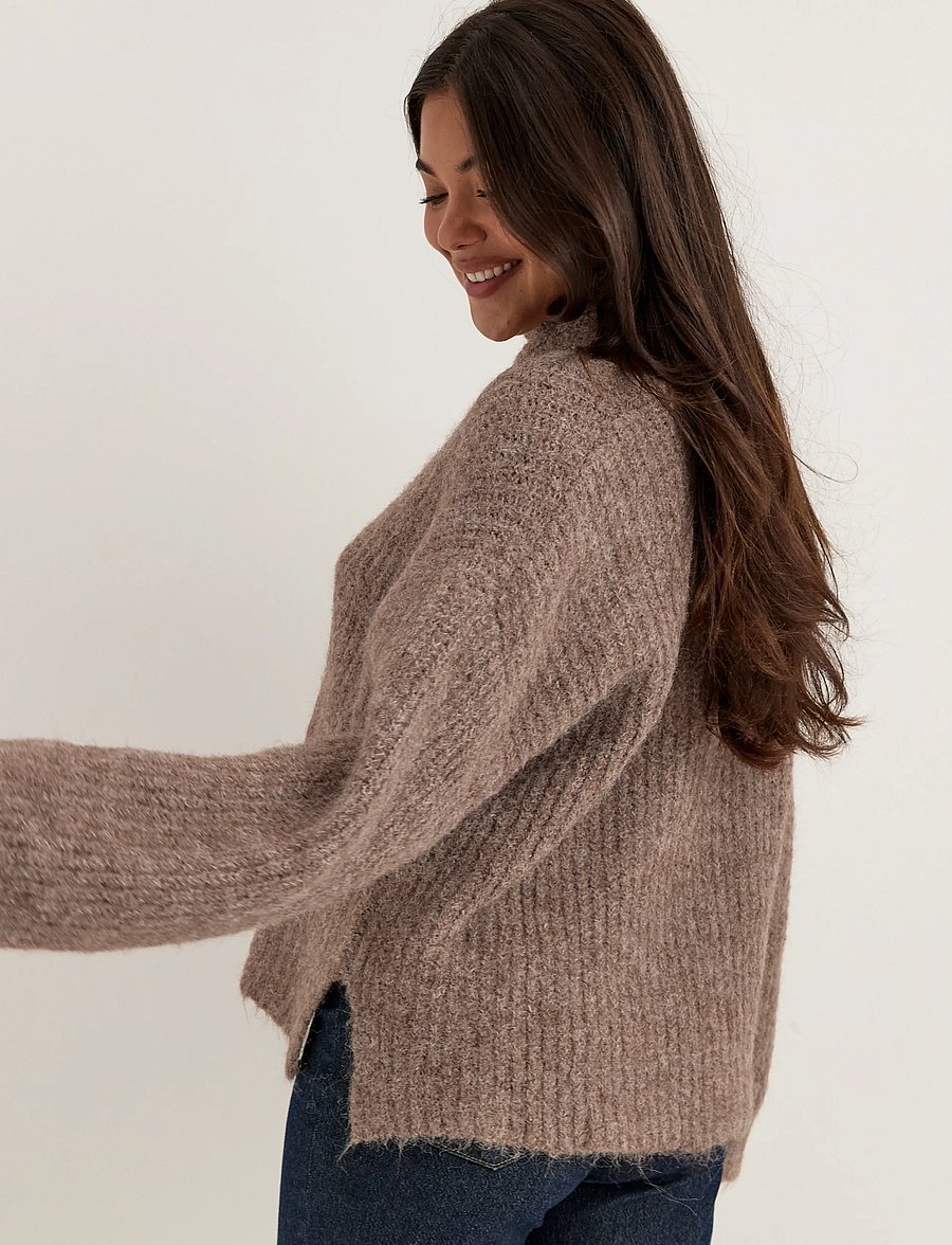 Bubbleroom - Knitted Scarf Sweater - kampsunid - brown - 4