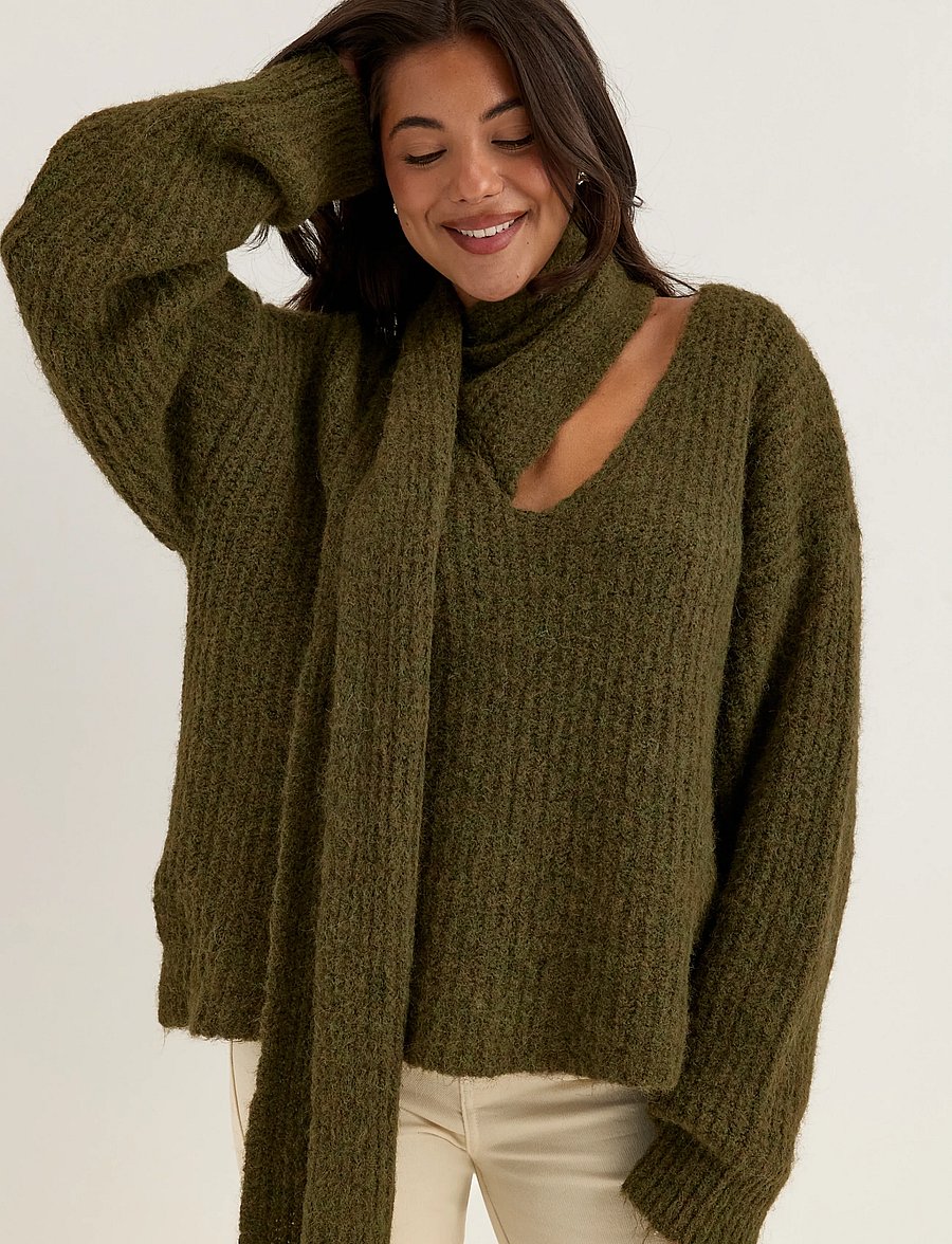 Bubbleroom - Knitted Scarf Sweater - pullover - dark green - 0