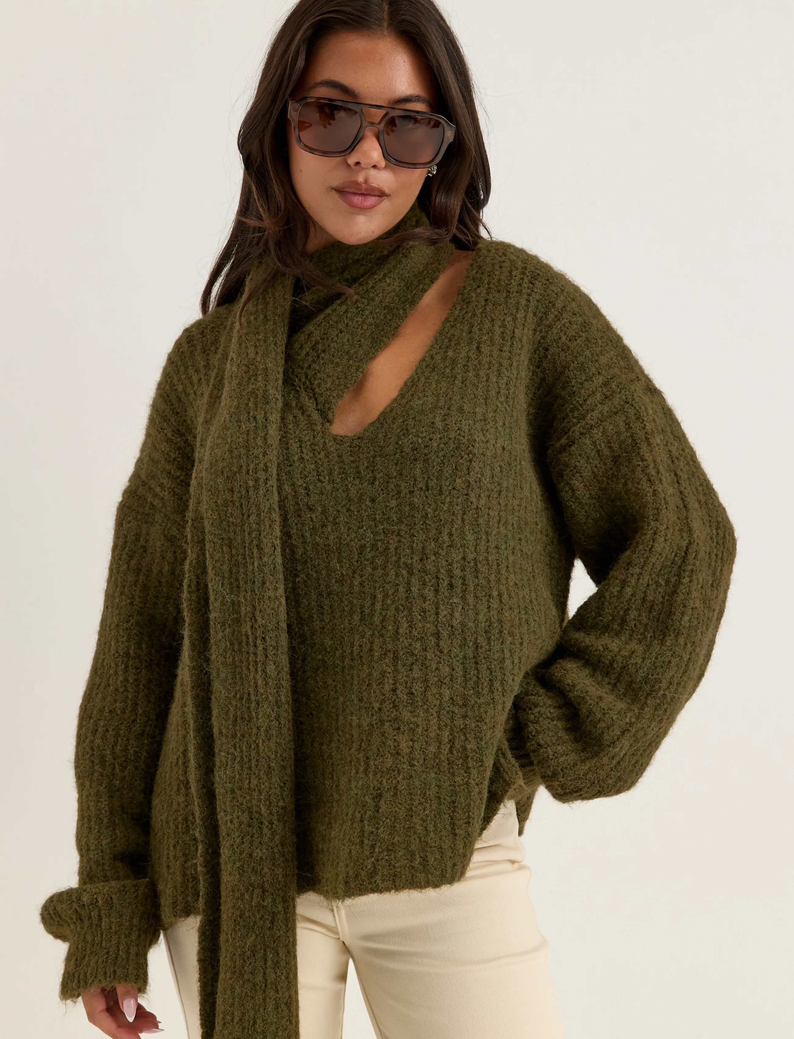 Bubbleroom - Knitted Scarf Sweater - pullover - dark green - 3