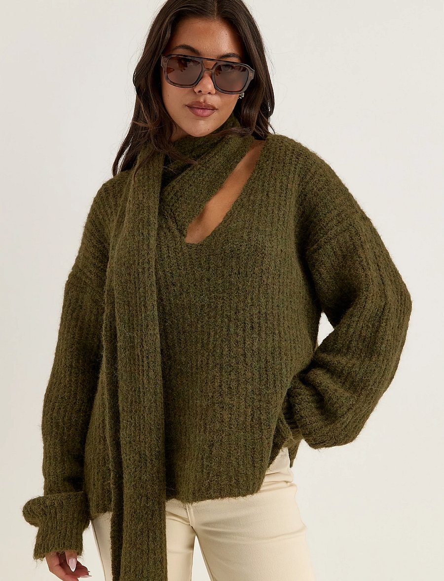 Bubbleroom - Knitted Scarf Sweater - pullover - dark green - 3