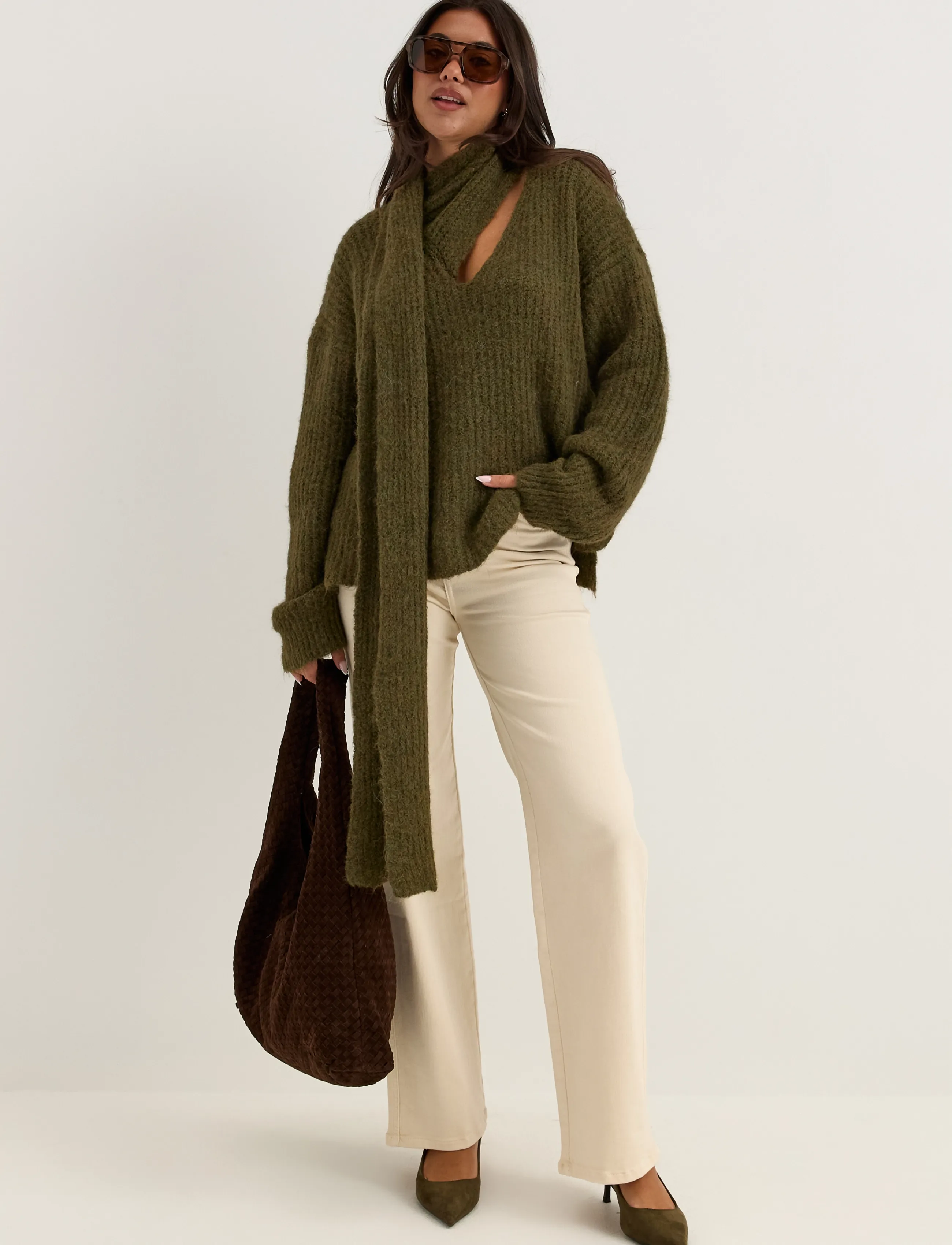 Bubbleroom - Knitted Scarf Sweater - pullover - dark green - 5