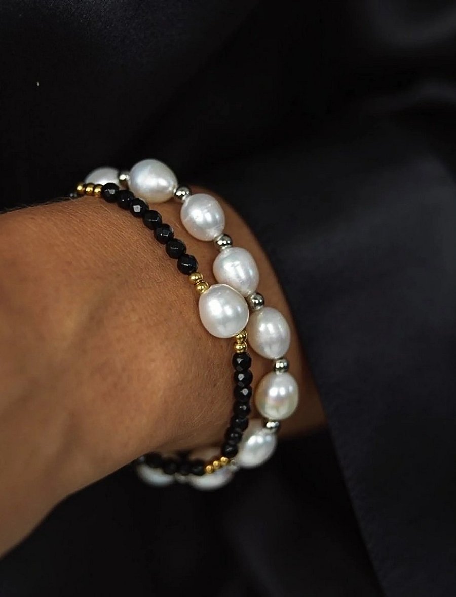 Bud To Rose - Pearl Elastic Bracelet Silver - perlenarmbänder - silver - 0
