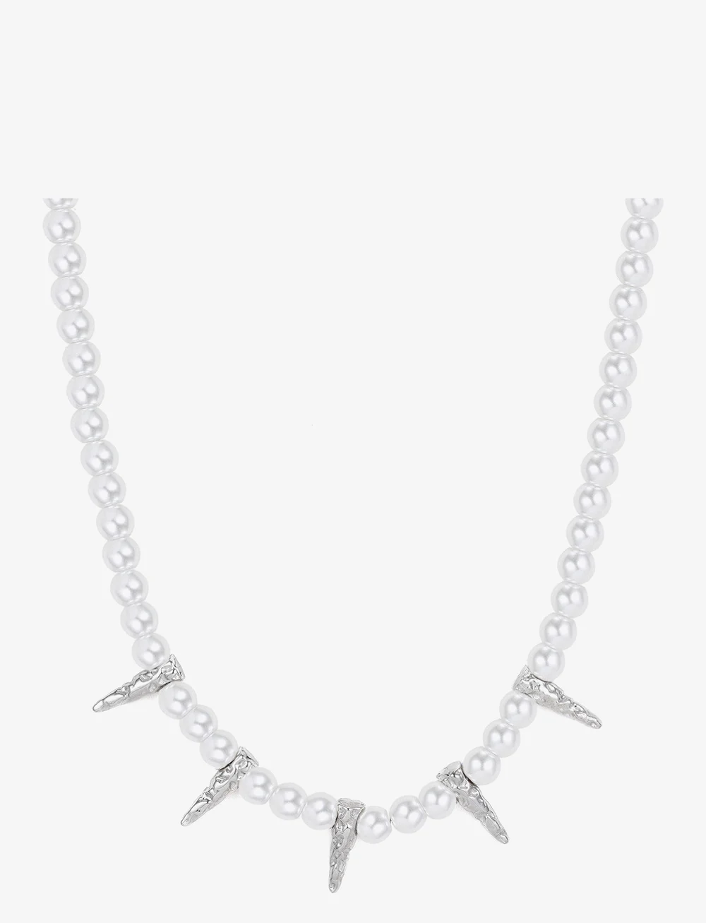 Bud to rose - Spike & Pearl Necklace Silver - perlenketten - silver - 1