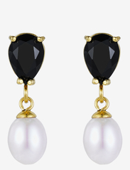 Posh Crystal Pearl Earring Black/Gold - BLACK/GOLD