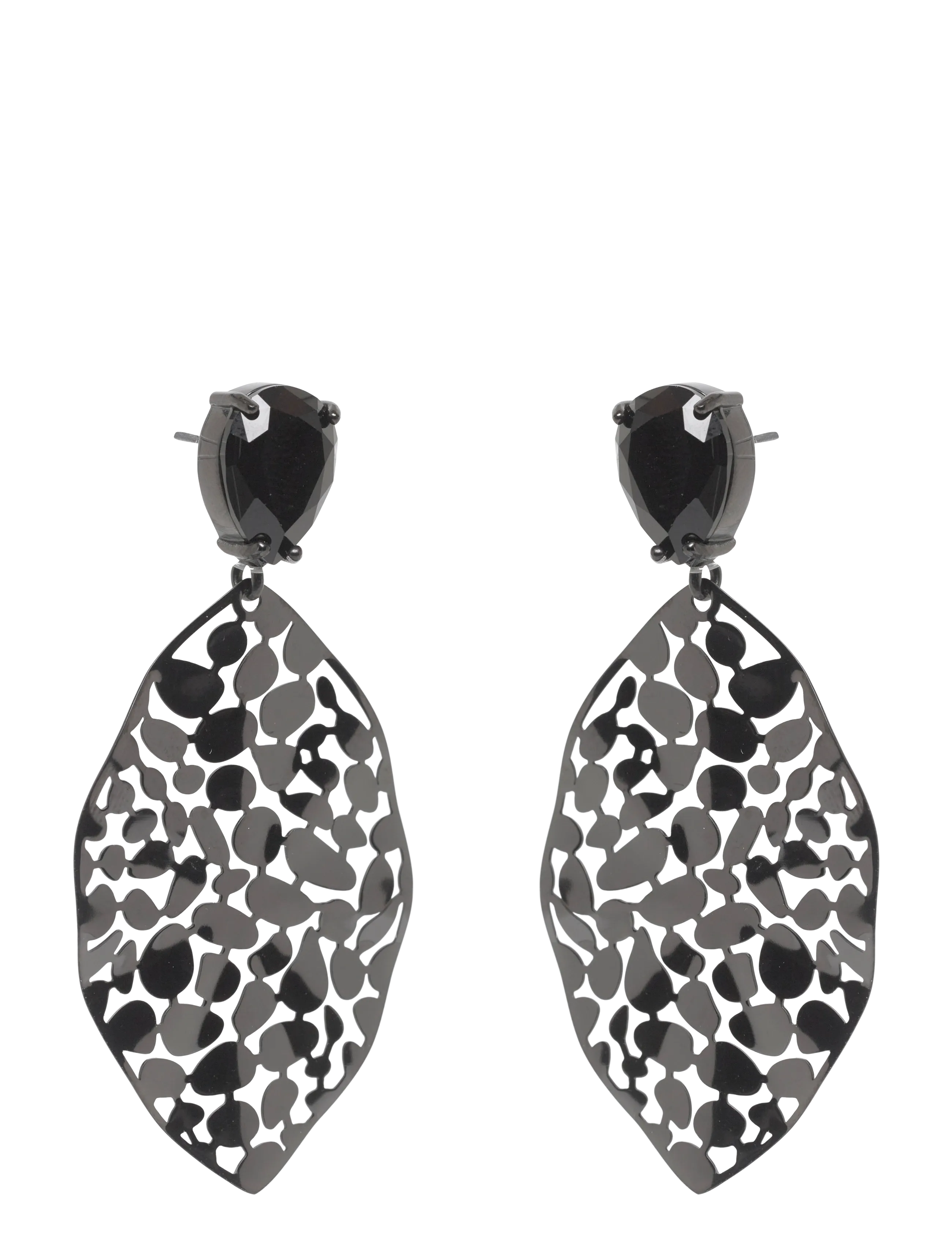 Bud to rose Leaf Crystal Earring Black/Gold - Hängande örhängen - BLACK / black