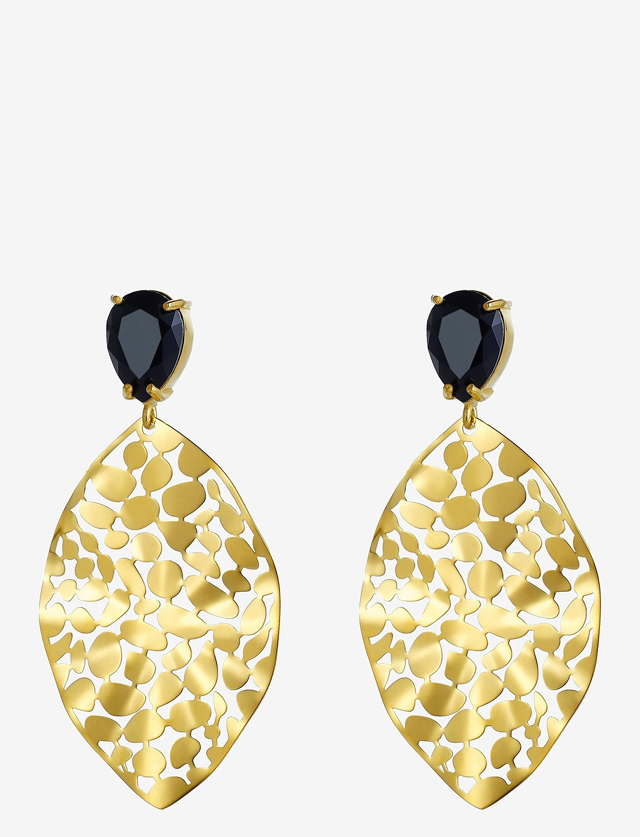 Bud to rose - Leaf Crystal Earring Black/Black - ohrhänger - black/gold - 1