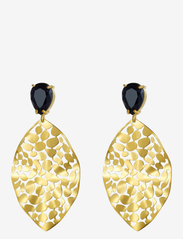Bud to rose - Leaf Crystal Earring Black/Gold - pendant earrings - black/gold - 0