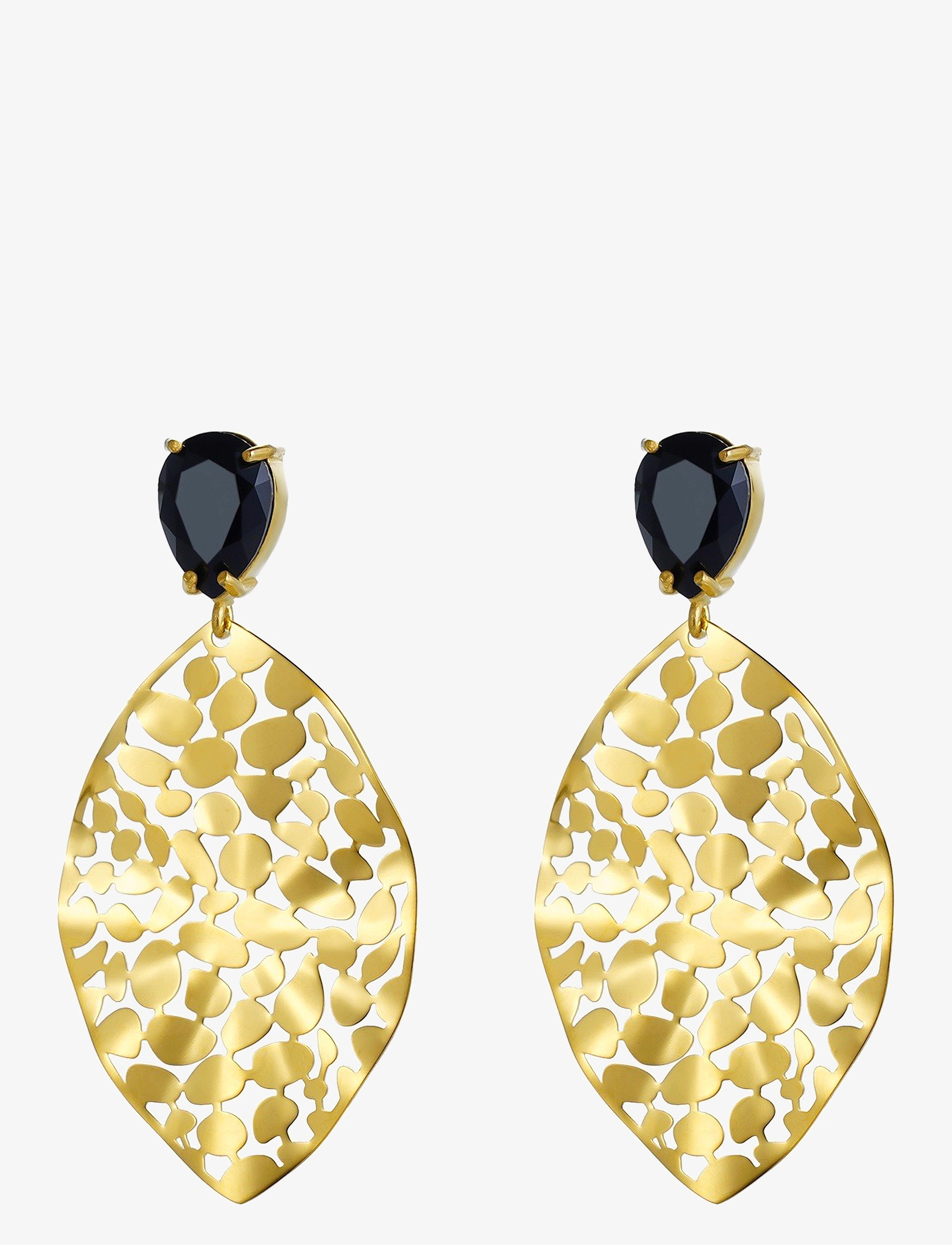 Bud to rose - Leaf Crystal Earring Black/Black - black/gold - 1