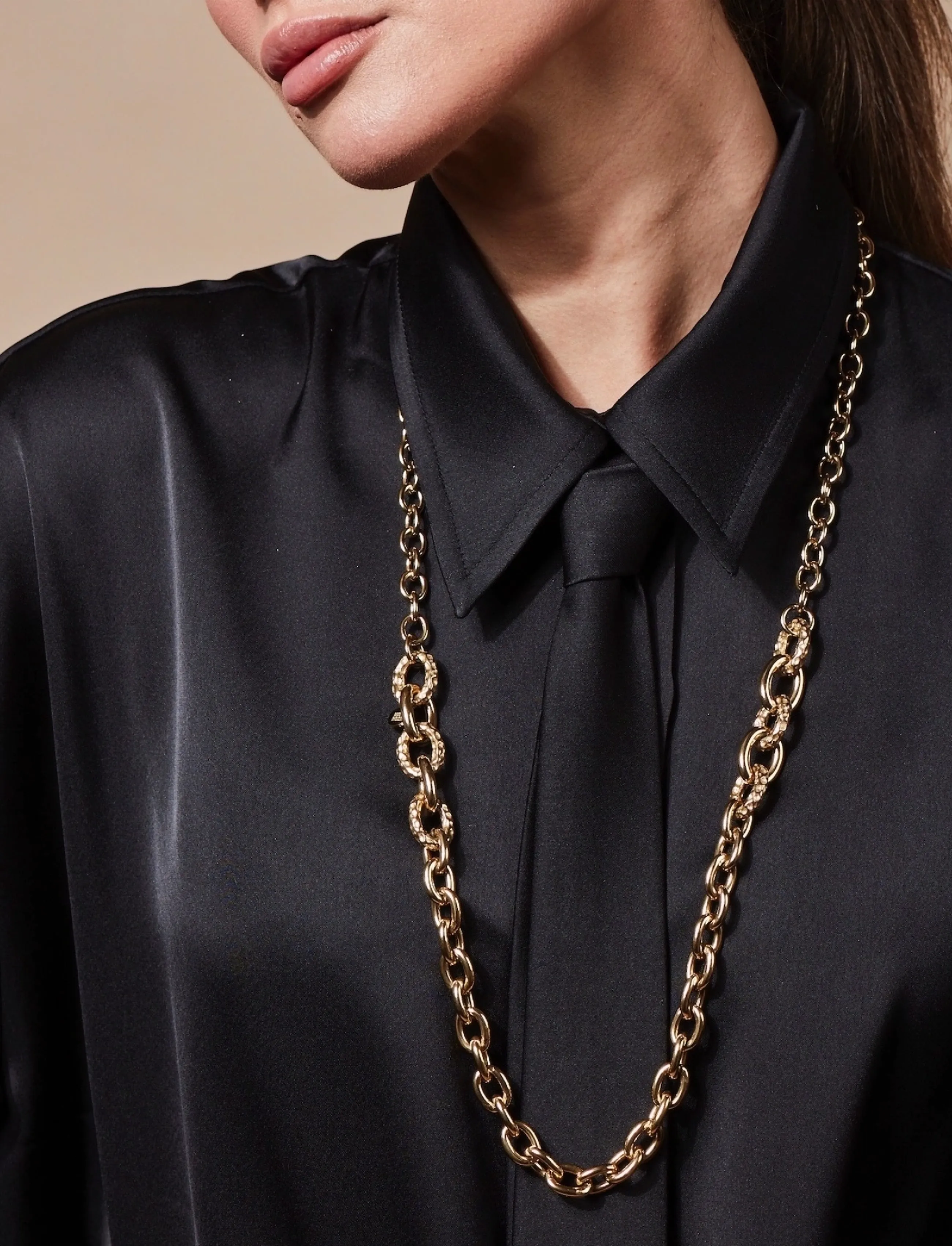 Bud To Rose Ridge Mix Chunky Long Neckace Gold, One Size, Necklaces, Gold - Chain Frauen