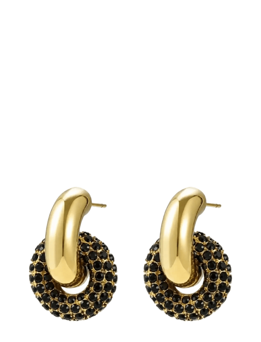 Bud To Rose - Lola Double Crystal Earring Black/Gold - ohrhänger - gold - 1