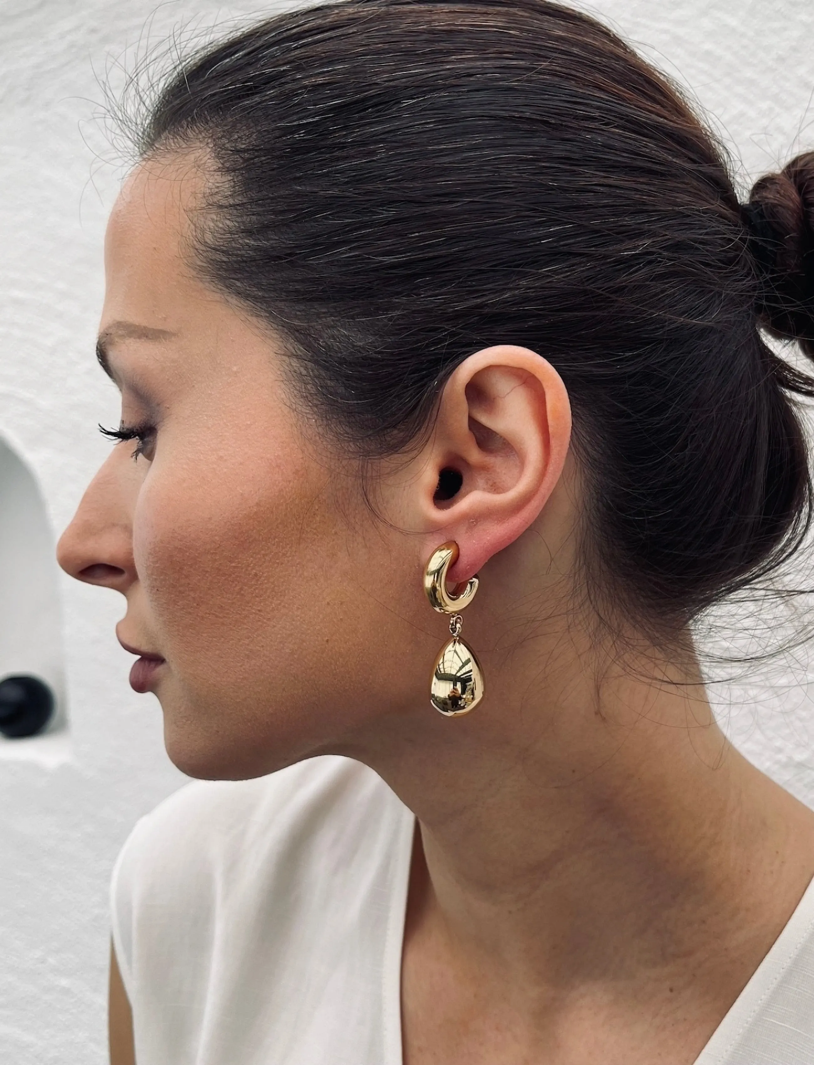 Bud To Rose Chunky Hoop Drop Earring Silver, One Size, Earrings, Gold - Hoops, Frauen