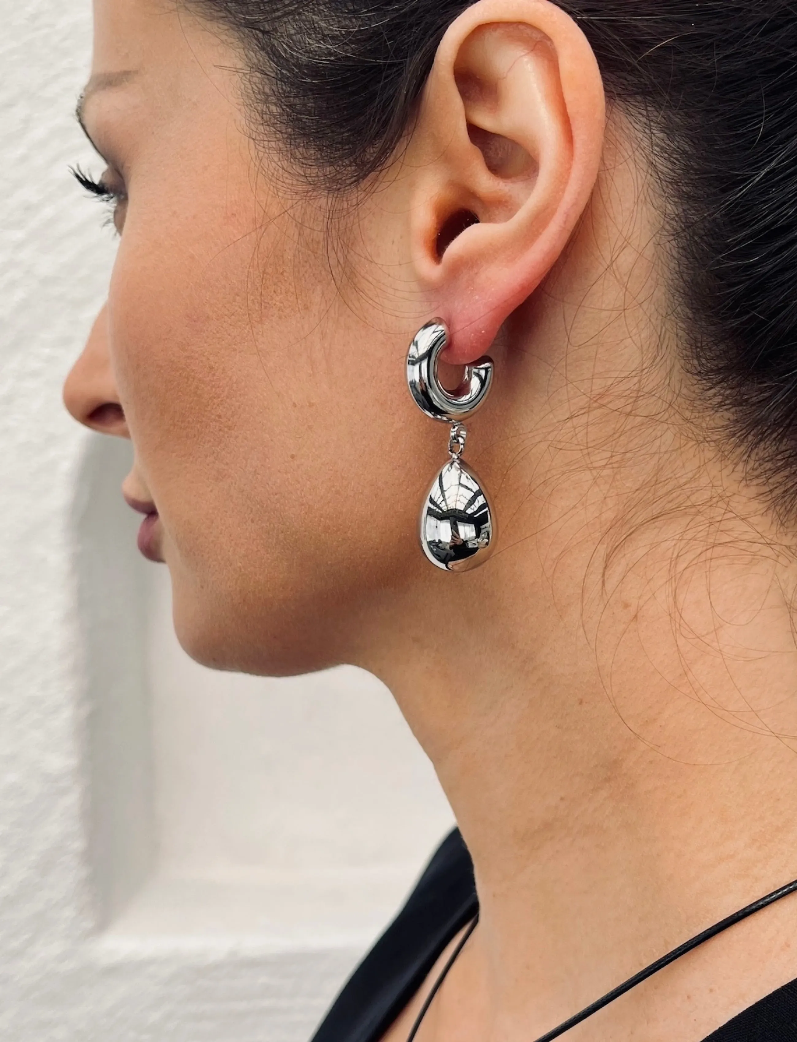 Bud To Rose Chunky Hoop Drop Earring Silver, One Size, Earrings, Silber - Hoops, Frauen