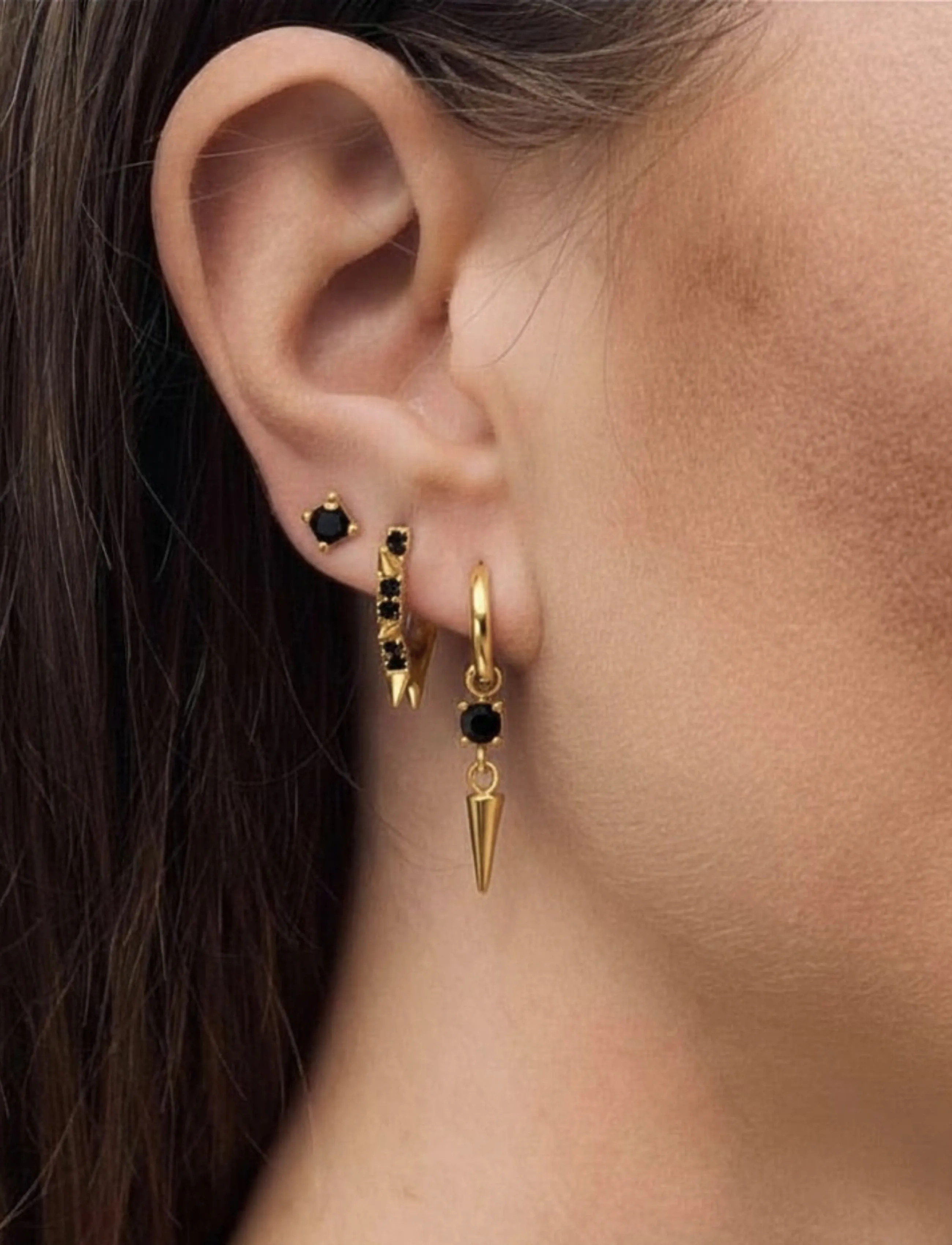 Bud To Rose Crown Spike Earring Black/Silver, One Size, Earrings, Schwarz - Hoops, Frauen
