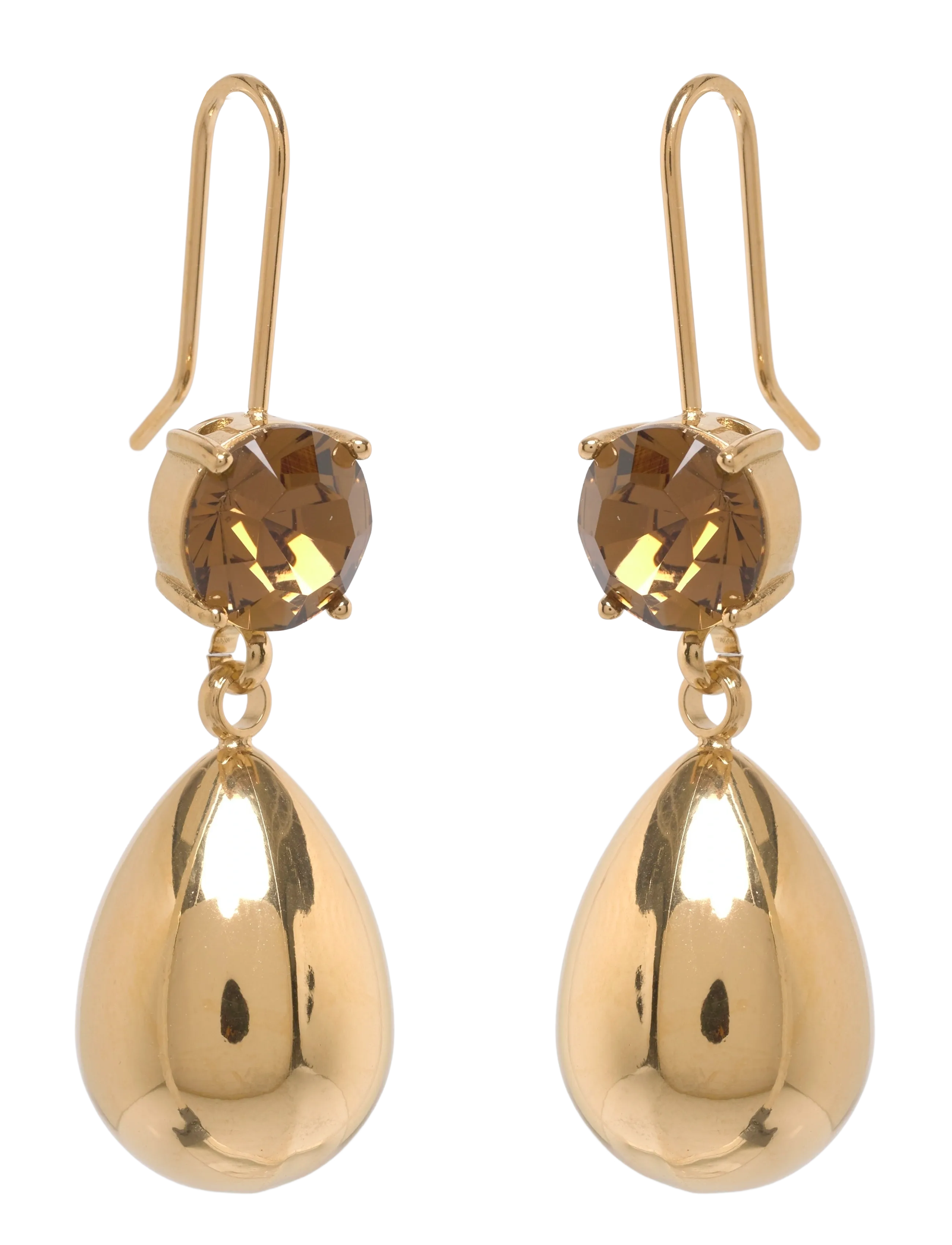Drop Crystal Hook Earring Brown/Gold - BROWN/GOLD