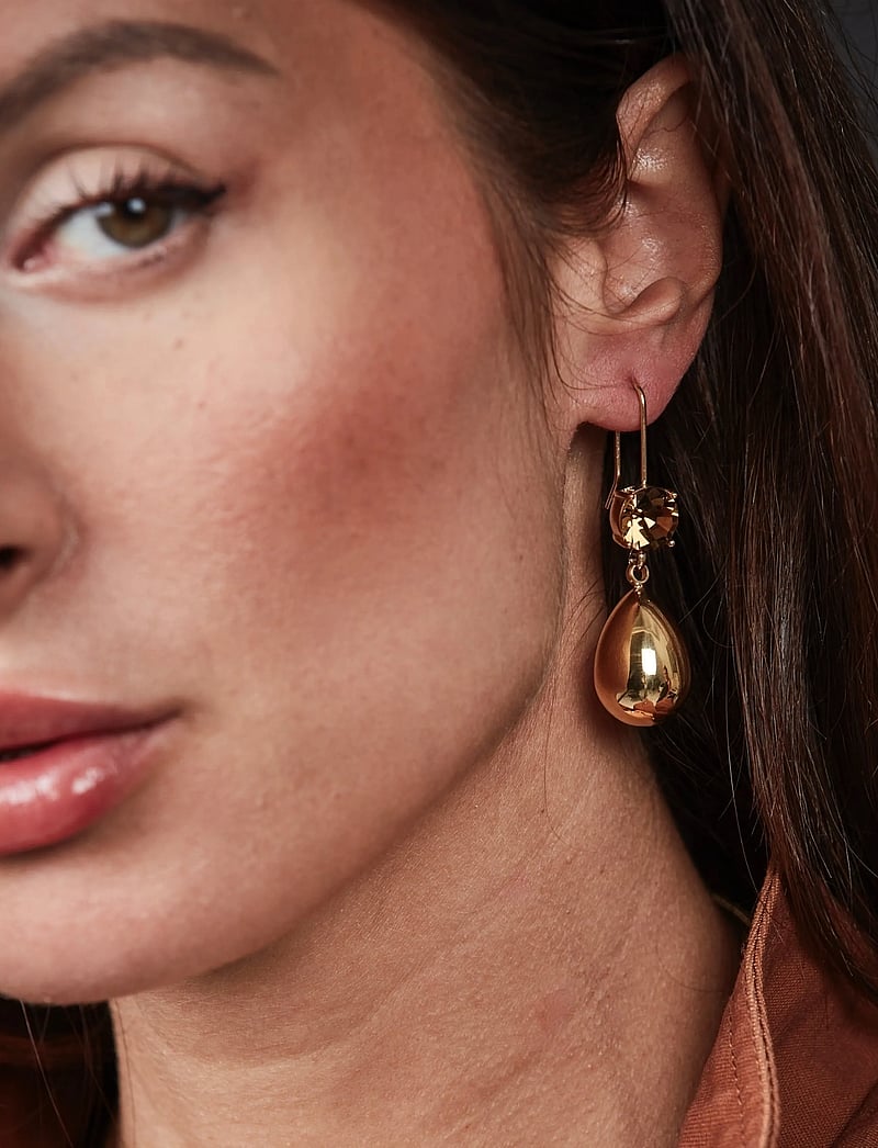 Bud to rose - Drop Crystal Hook Earring Brown/Gold - Øreringe med vedhæng - brown/gold - 0