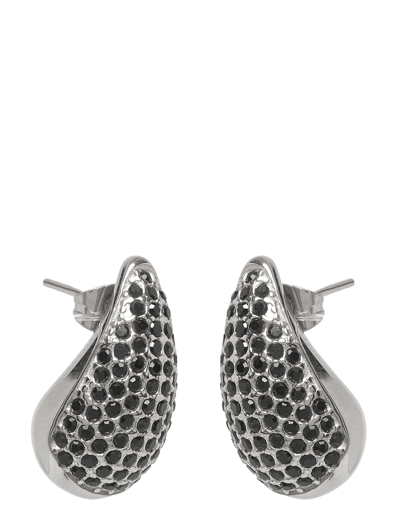 Bud to rose - Drop Crystal Stud Earring Black/Silver - statement örhängen - black/silver - 1