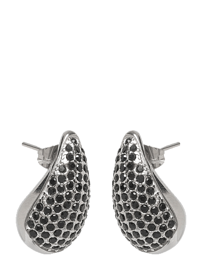 Drop Crystal Stud Earring Black/Silver - Statement-øReringe