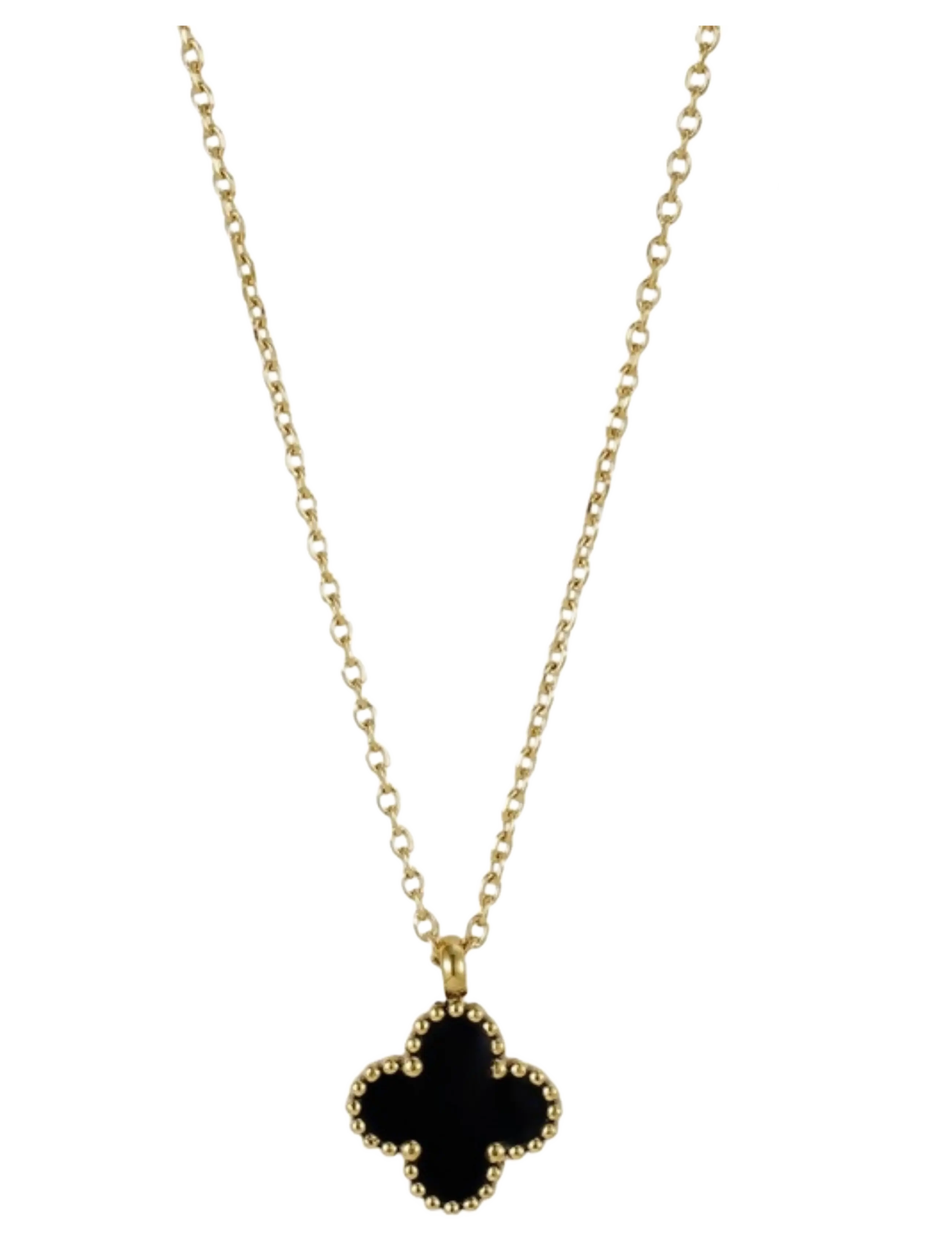 Bud To Rose Clover Enamel Necklace Black/Gold - Accessoarer - GOLD / black