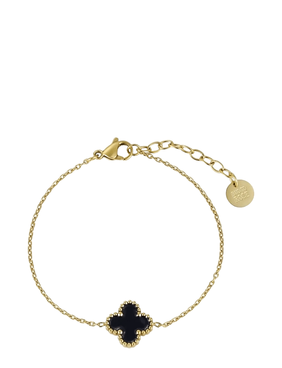 Bud To Rose - Clover Enamel Bracelet Black/Gold - kettenarmbänder - gold - 1