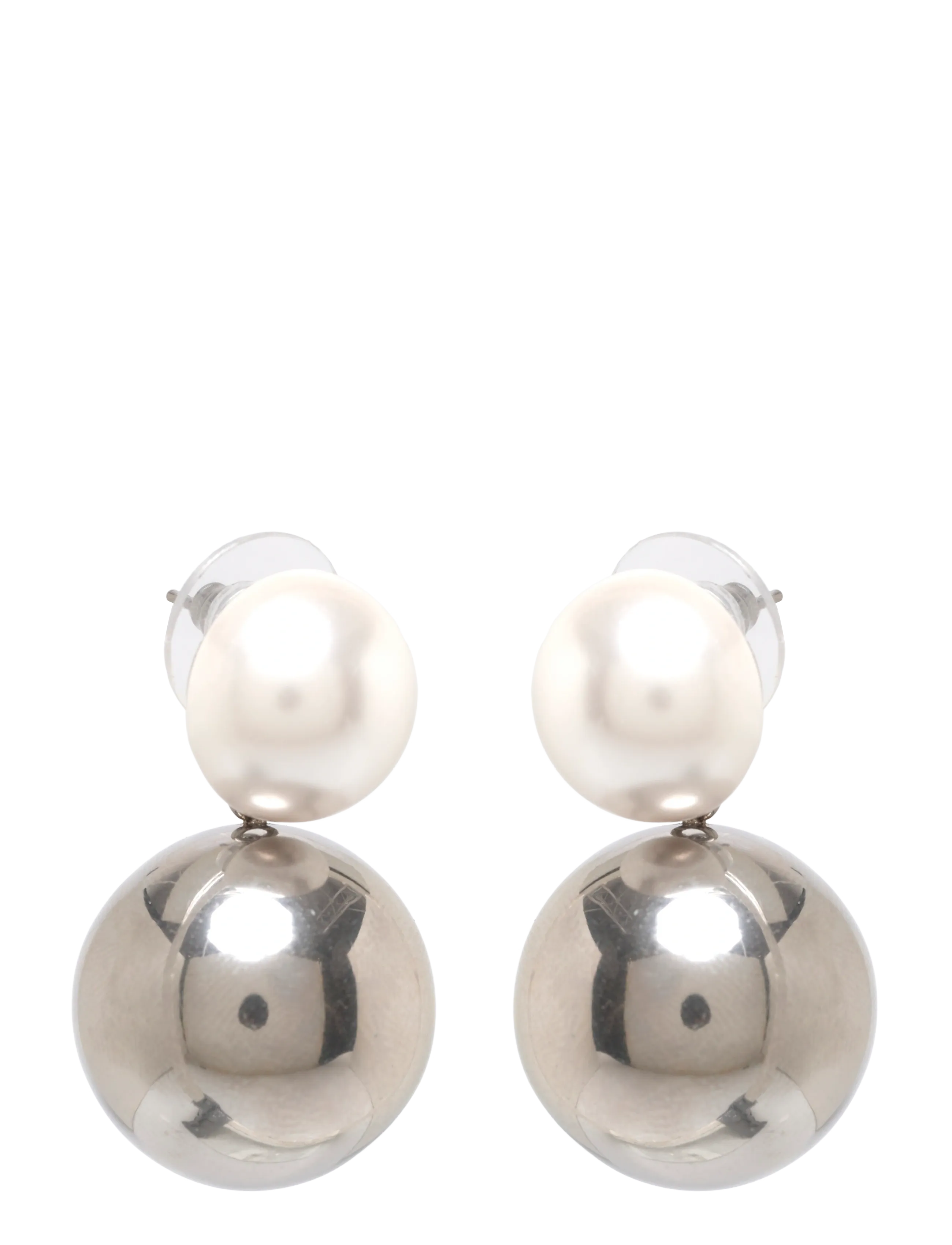Bud to rose Pearl Globe Earring Silver - Stud earrings - SILVER / silver