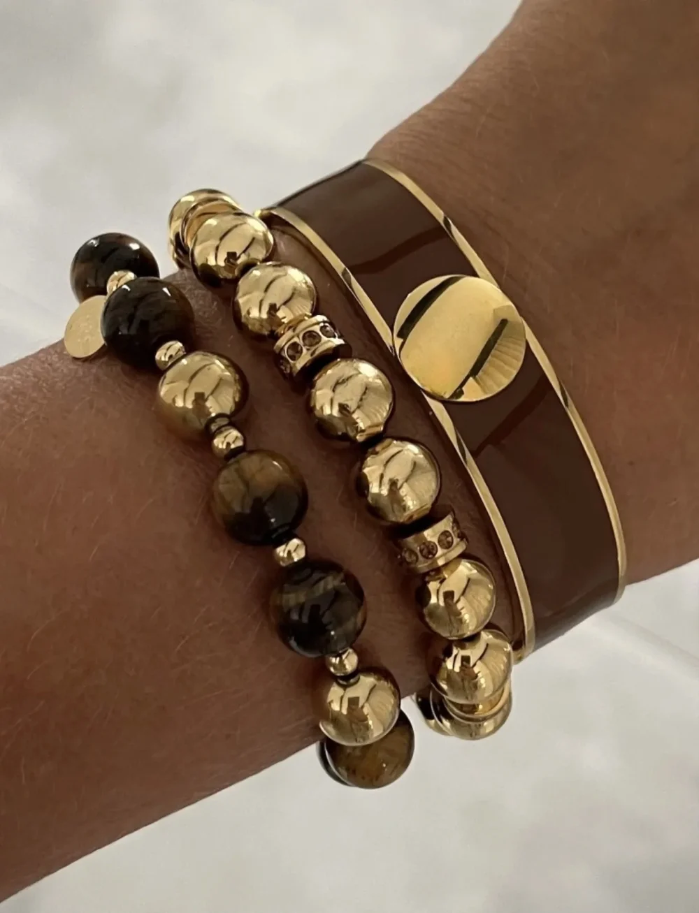 Bud to rose - Kelly Brown Tiger Eye/Gold Bracelet - armbånd - brown/gold - 0