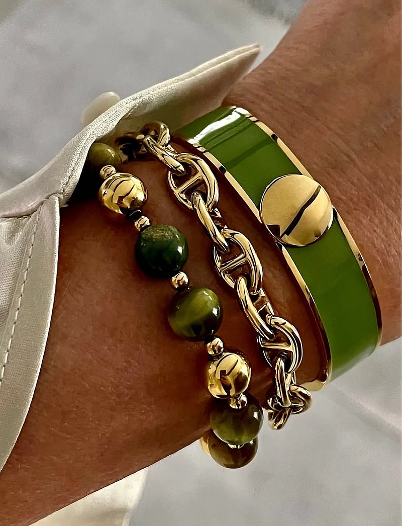 Bud to rose - Kelly Brown Tiger Eye/Gold Bracelet - armbånd - green/gold - 0