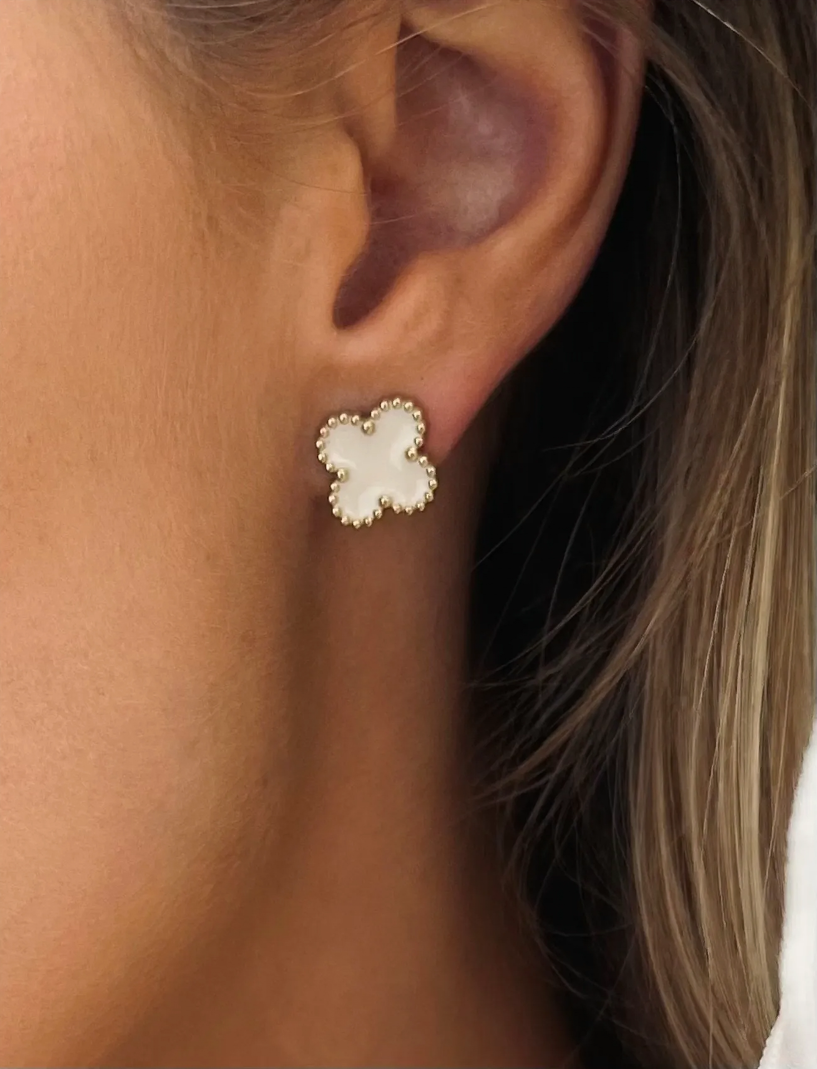 Bud to rose - Clover Earring Ivory/Gold - gold - 2