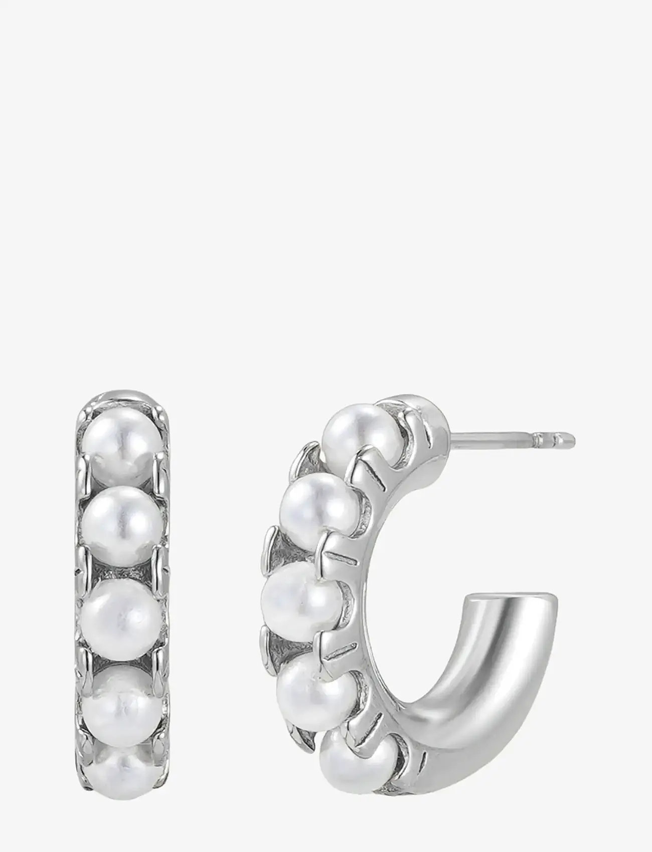 Bud to rose - Pearl Creole Earring Silver - perlenohrringe - silver - 1