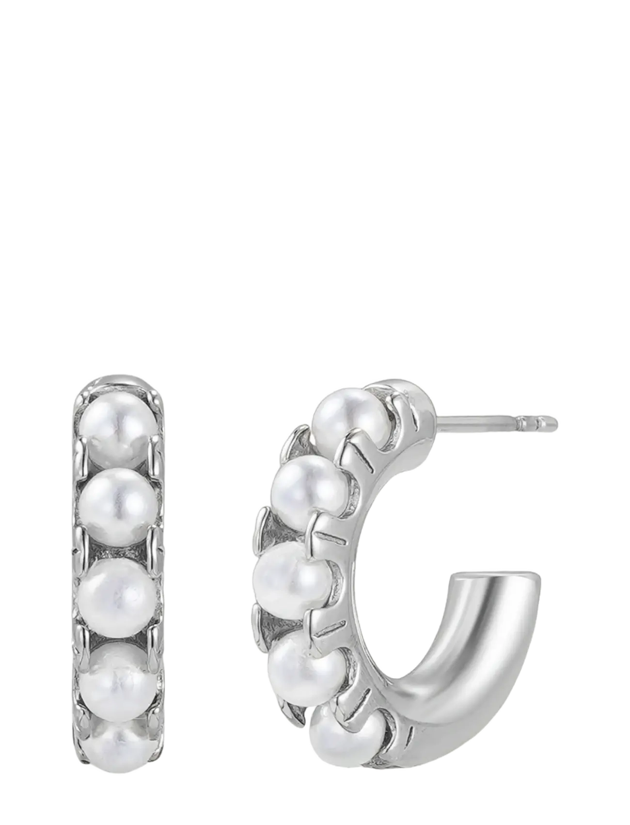 Bud to rose Pearl Creole Earring Silver - Last chance - SILVER / white