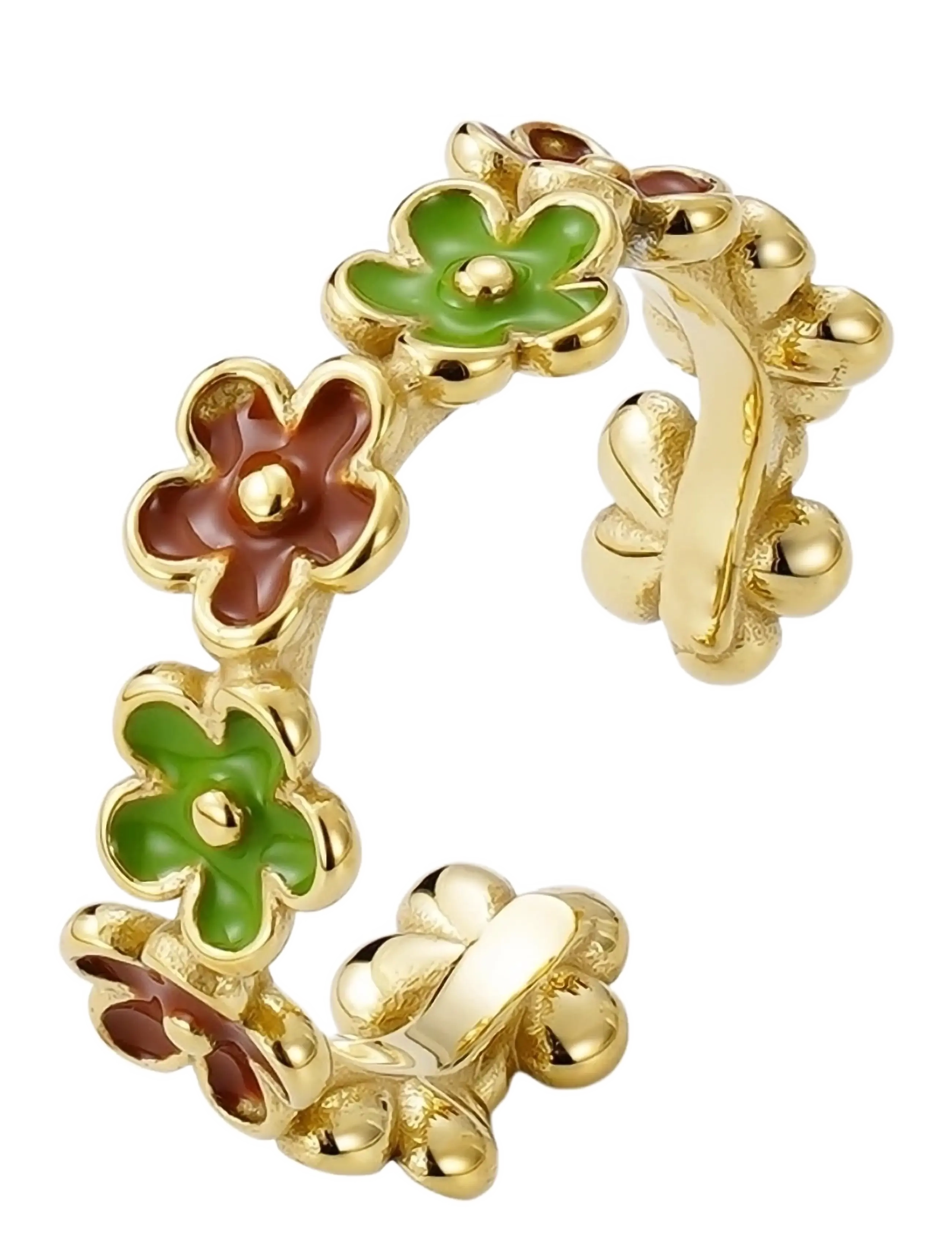 Bud to rose Calista Enamel Ring Brown/Green/Gold -  - BROWN/GOLD / gold
