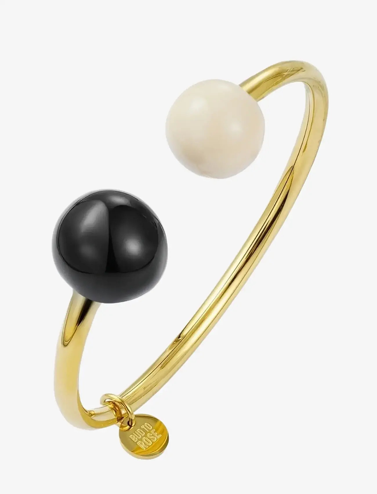 Bud to rose - Globe Enamel Bangle Ivory/Black/Steel - armreife - ivory/gold - 1