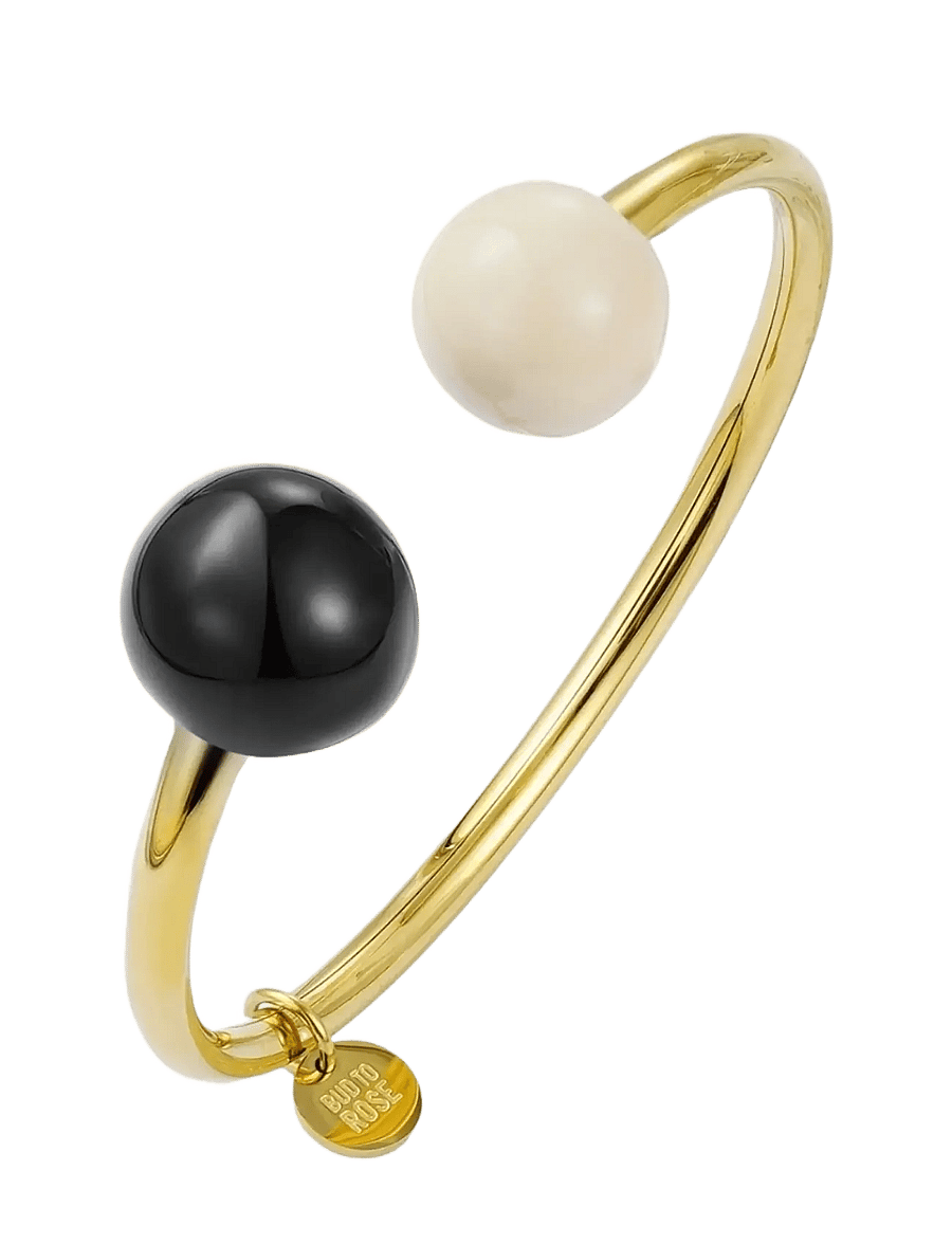 Bud To Rose - Globe Enamel Bangle Ivory/Black/Steel - armreifen - ivory/gold - 1