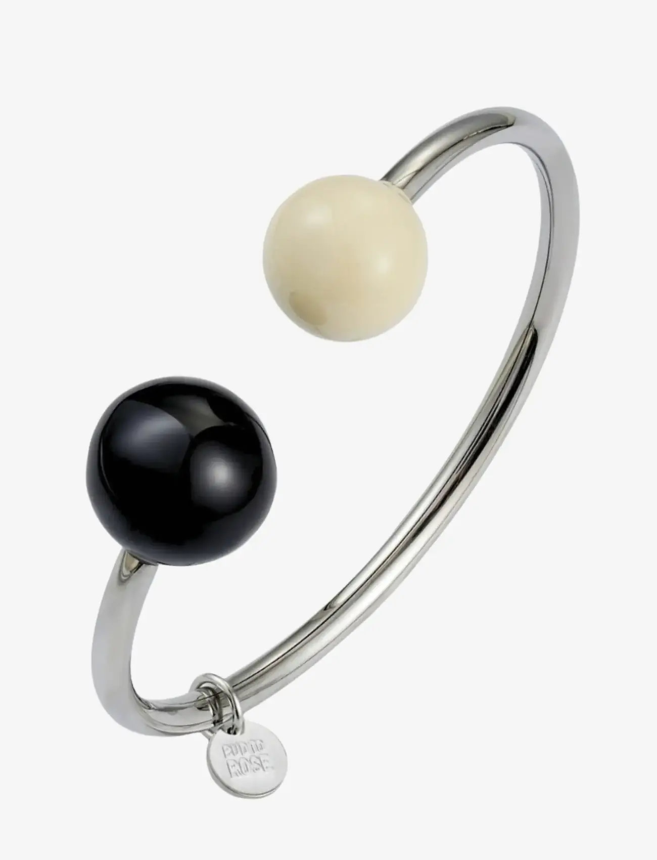 Bud to rose - Globe Enamel Bangle Ivory/Black/Steel - armreife - ivory/steel - 1