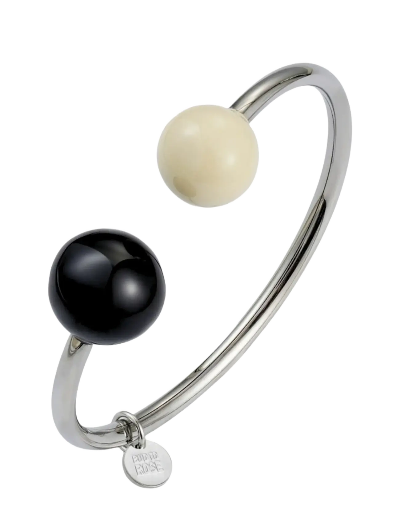Bud to rose Globe Enamel Bangle Ivory/Black/Steel - Armbånd - IVORY/STEEL / silver