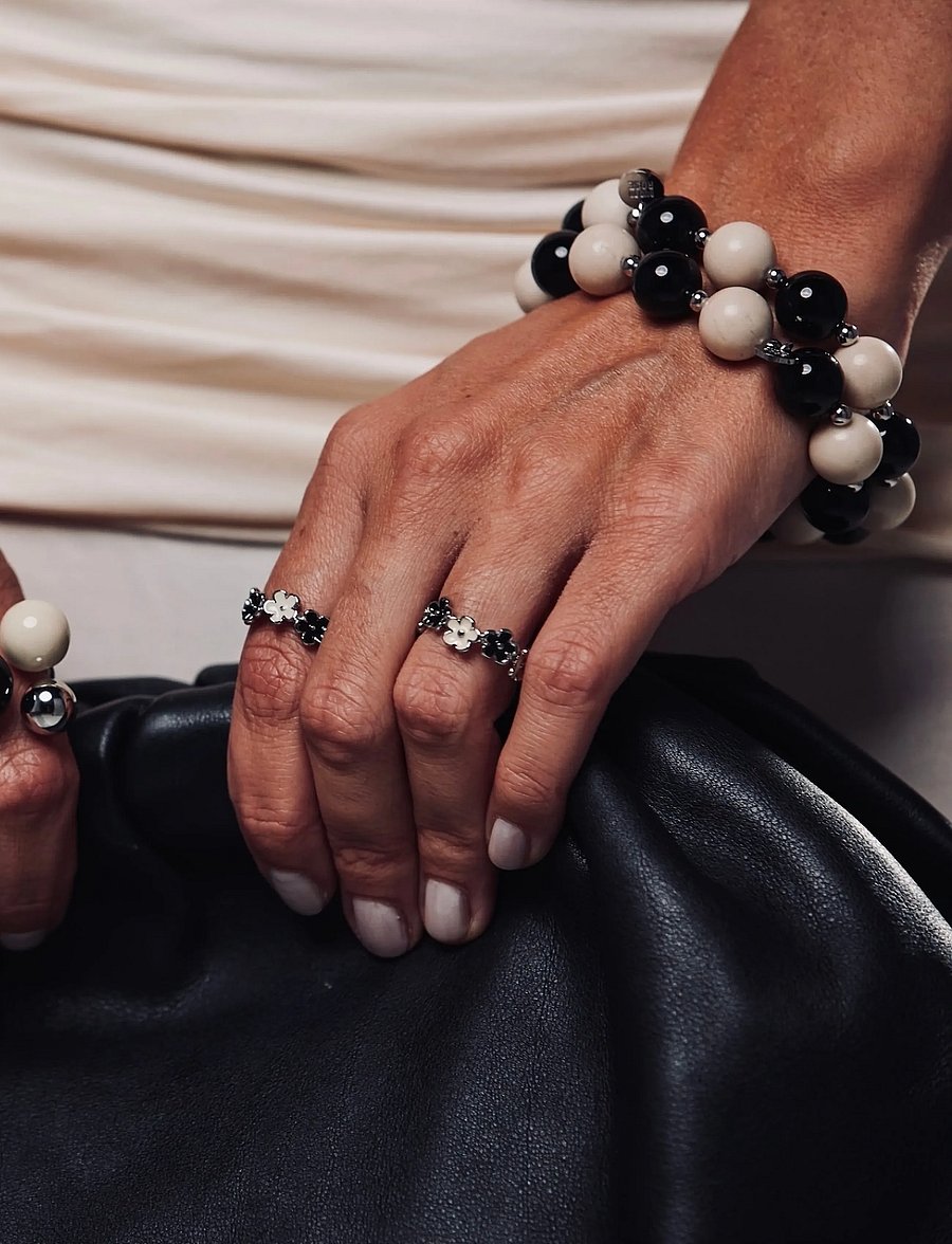 Bud To Rose - Kelly Large Bracelet Ivory/Black/Steel - bracelets - ivory/steel - 0