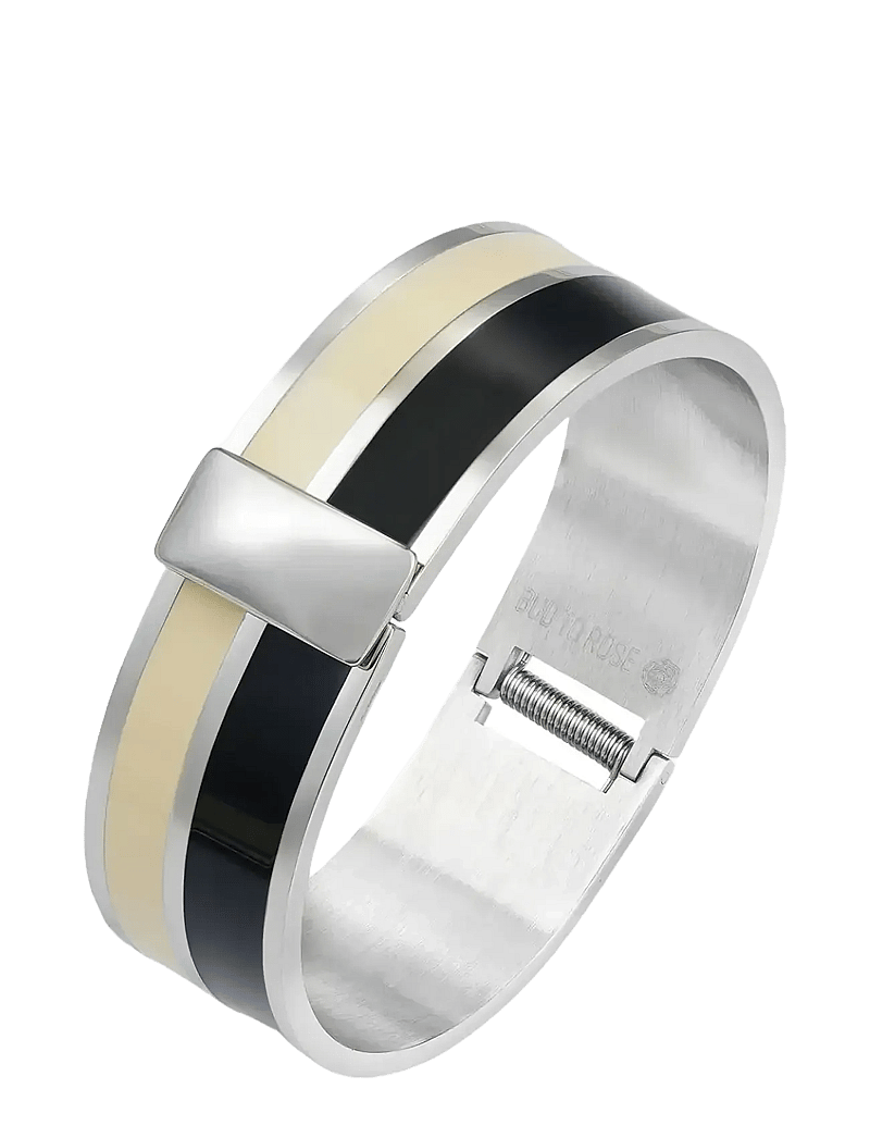 Bud to rose - Studio Enamel Bracelet Ivory/Black - bangles - silver - 1