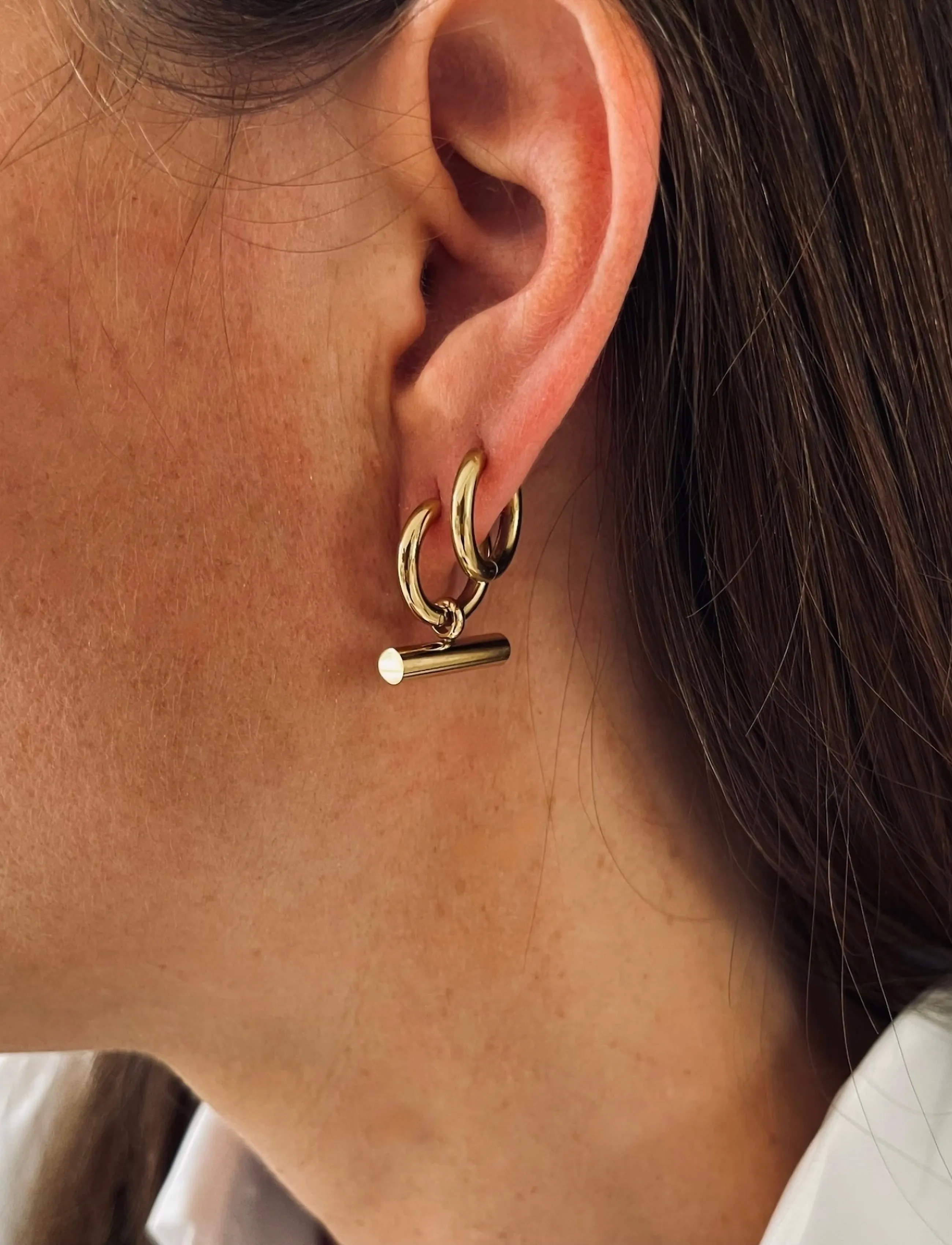 Bud To Rose T-Bar Hoop Silver, One Size, Earrings, Gold - Hoops, Frauen