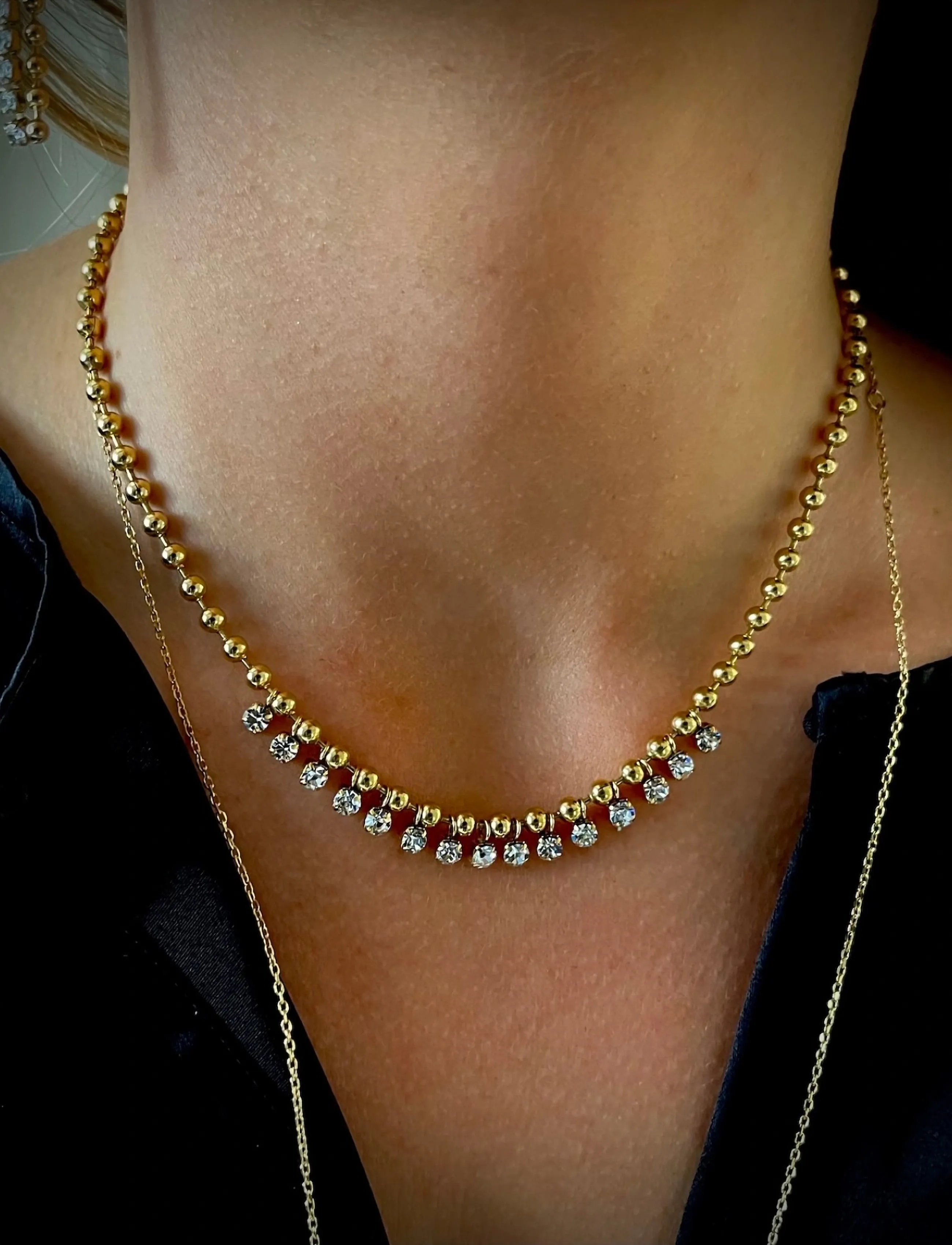 Bud To Rose Ice Ballchain Necklace Gold, Kvinder, Krystal Kuglekæde Halskæde, Guld, Str: ONE SIZE