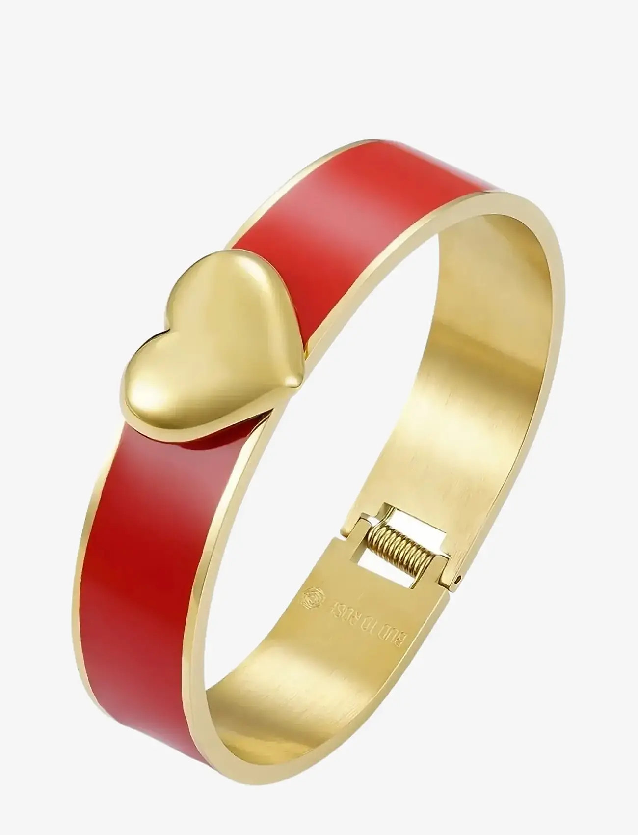 Bud to rose - Heart Enamel Bracelet Red/Gold - bangles - red/gold - 1