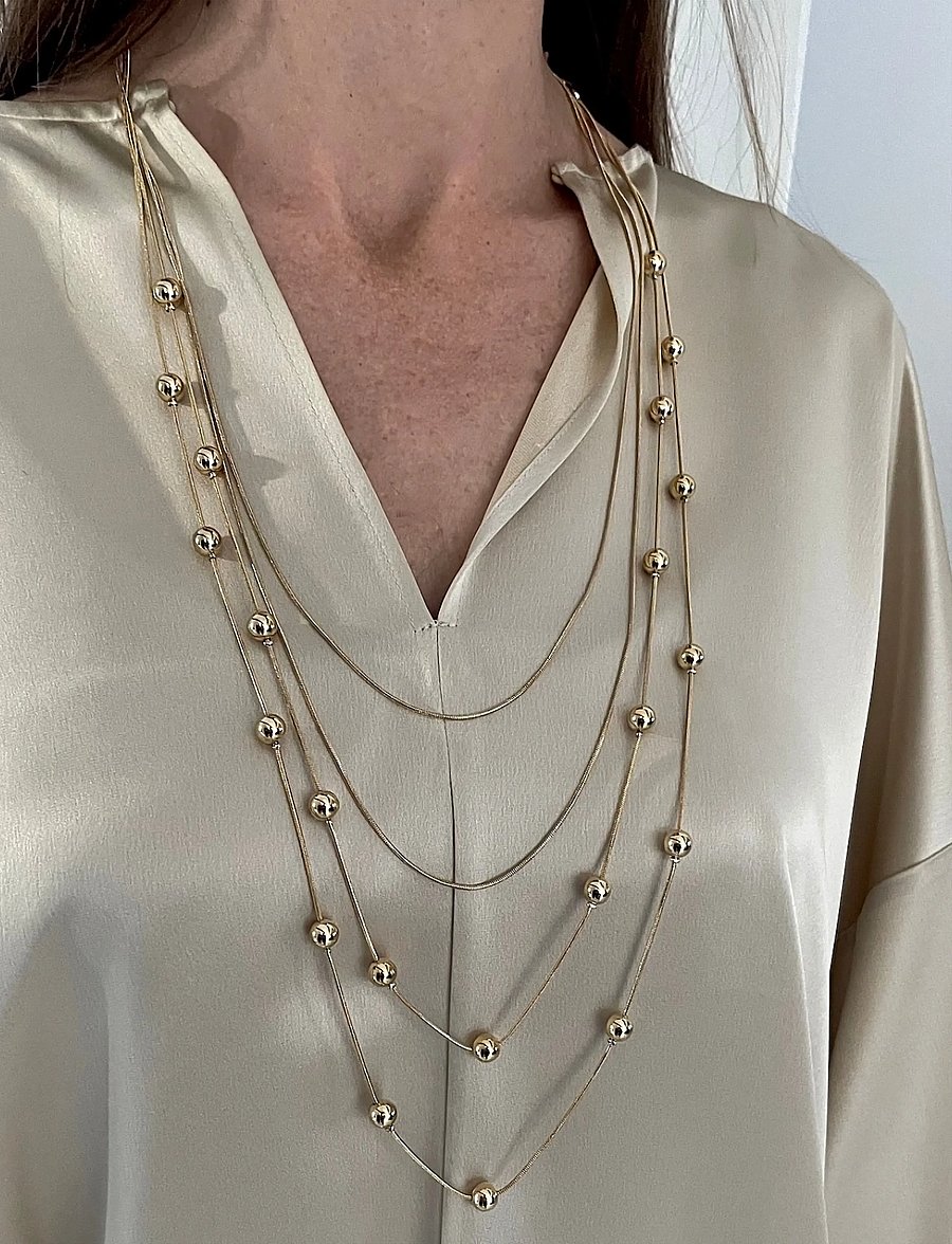 Bud To Rose - Bead Layer Necklace Silver - halskæder - gold - 0