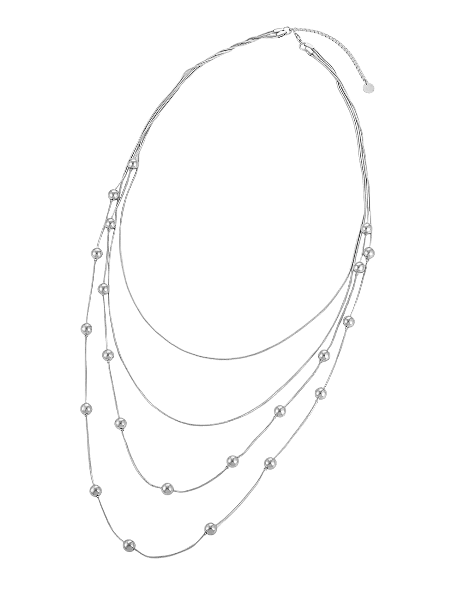 Bud To Rose - Bead Layer Necklace Silver - kaelaketid - silver - 2