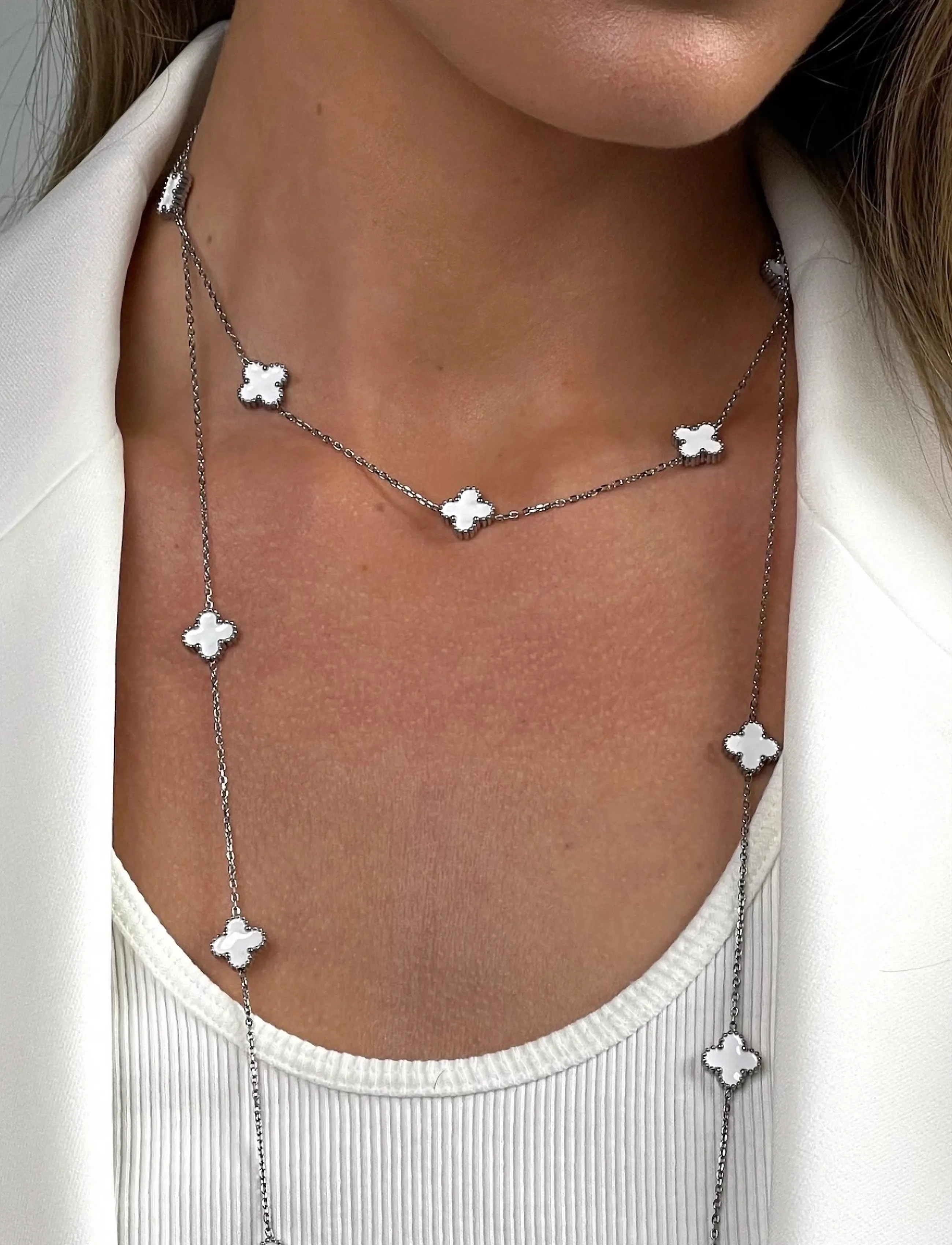 Bud To Rose Clover Multi Necklace White/Gold, One Size, Necklaces, Silber - Chain Frauen
