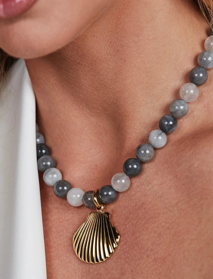 Bud To Rose - Marbella Necklace Brown/Gold - kettingen - grey/gold - 3