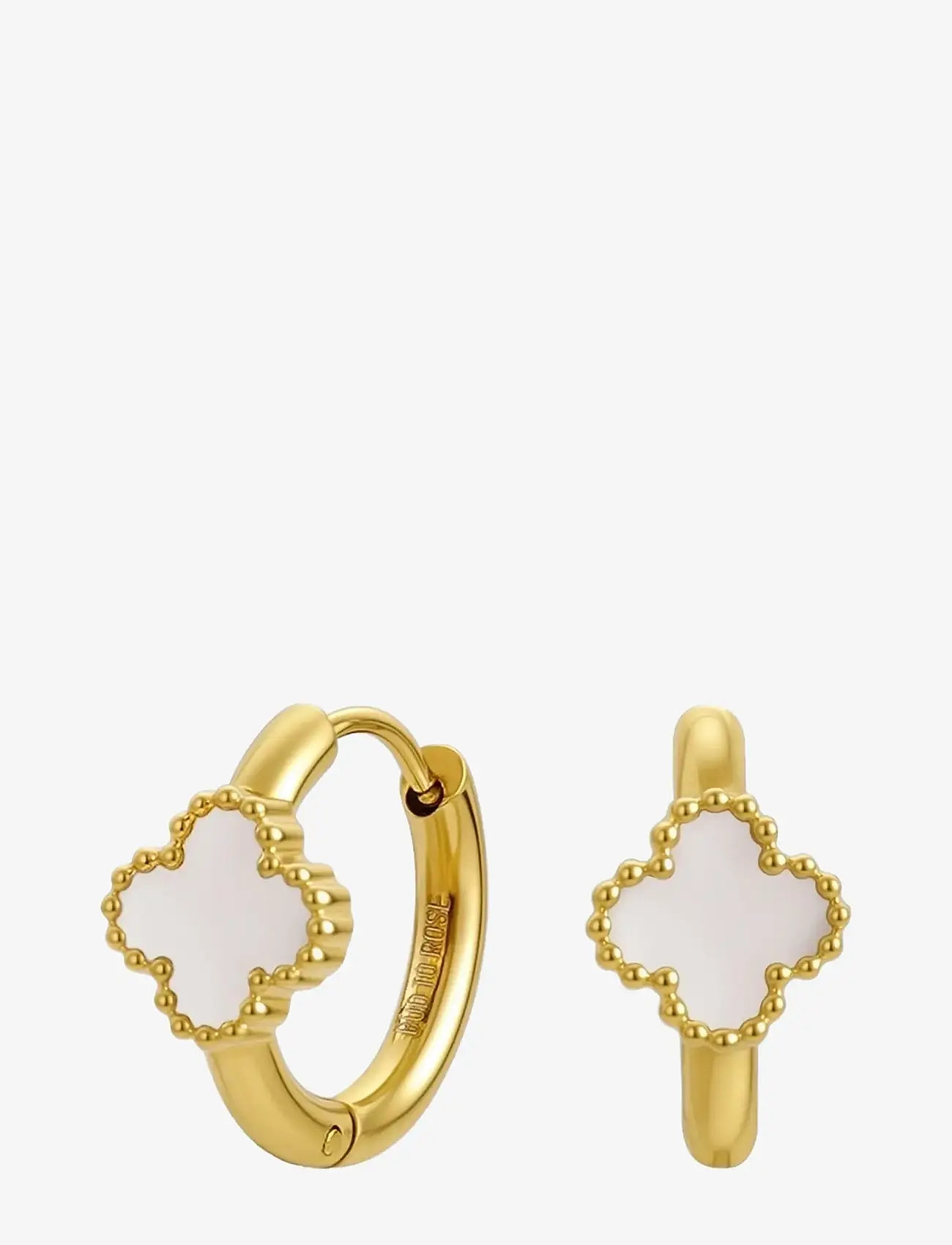 Bud to rose - Clover Creole Earring White/Gold - kreolen - white/gold - 1