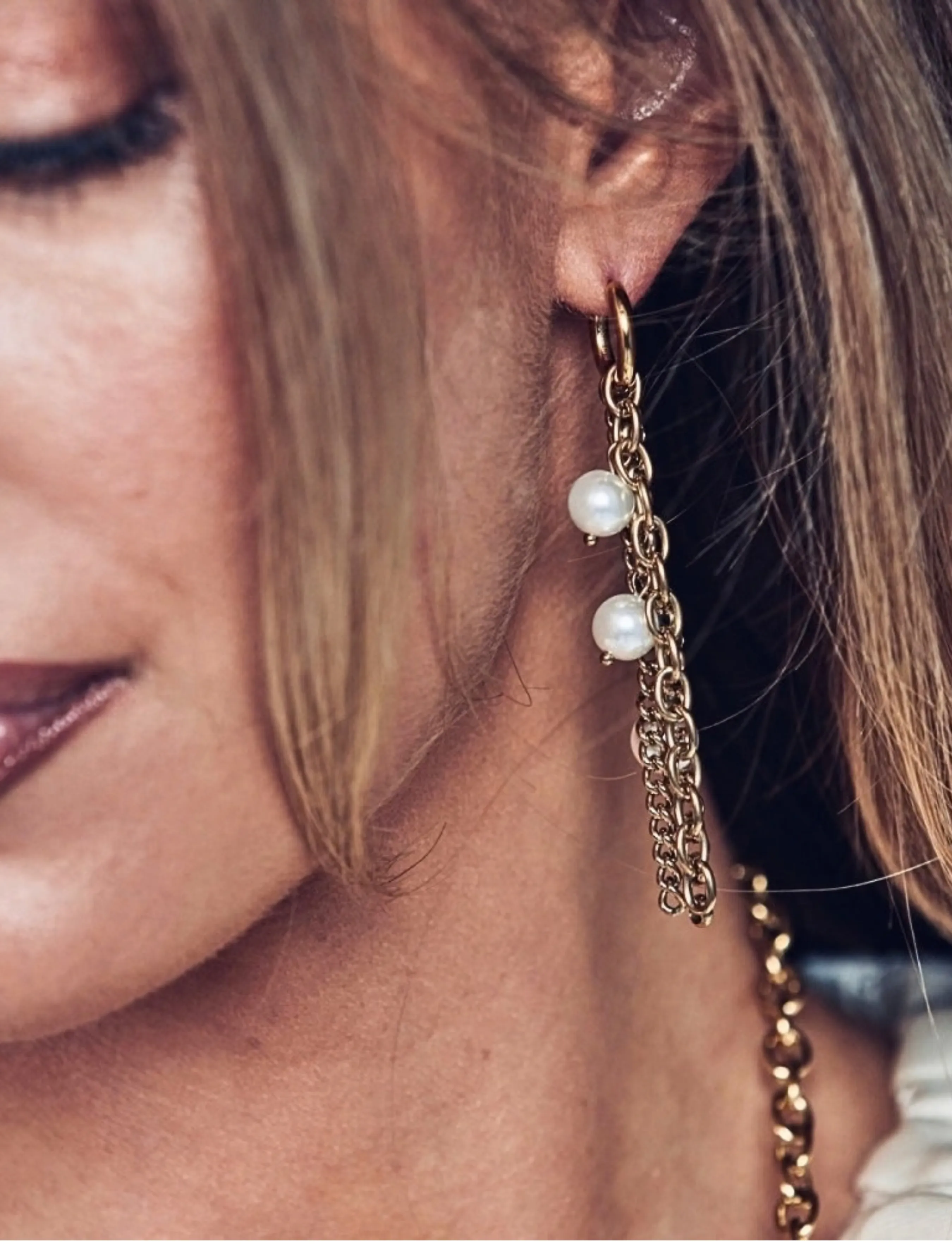 Bud To Rose Paris Pearl Fringe Earring Gold, Perle Frynse Øreringe, Guld, Str: ONE SIZE
