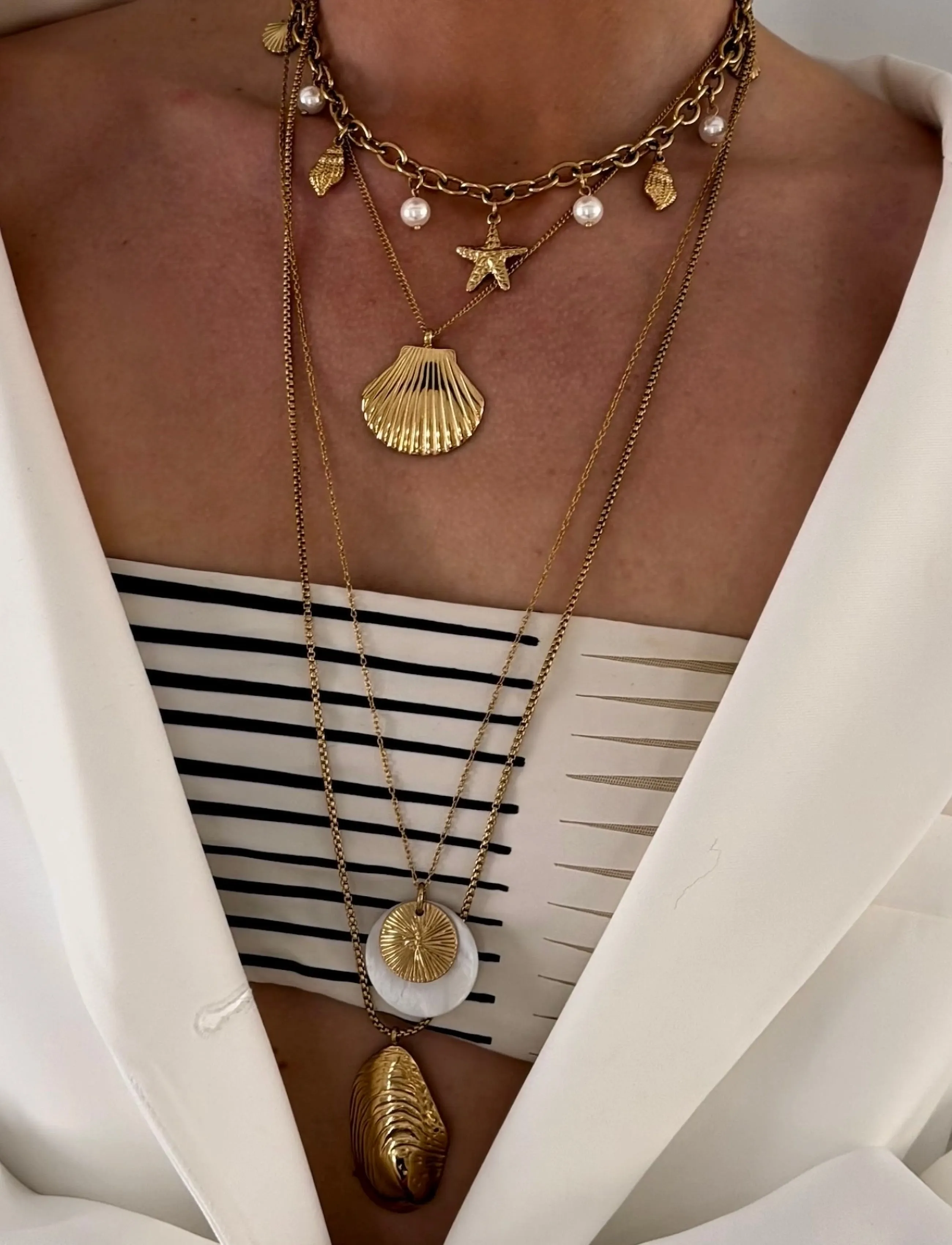 Bud To Rose Sorrento Long Necklace White/Gold, One Size, Necklaces, Mehrfarbig/gemustert - Chain Frauen